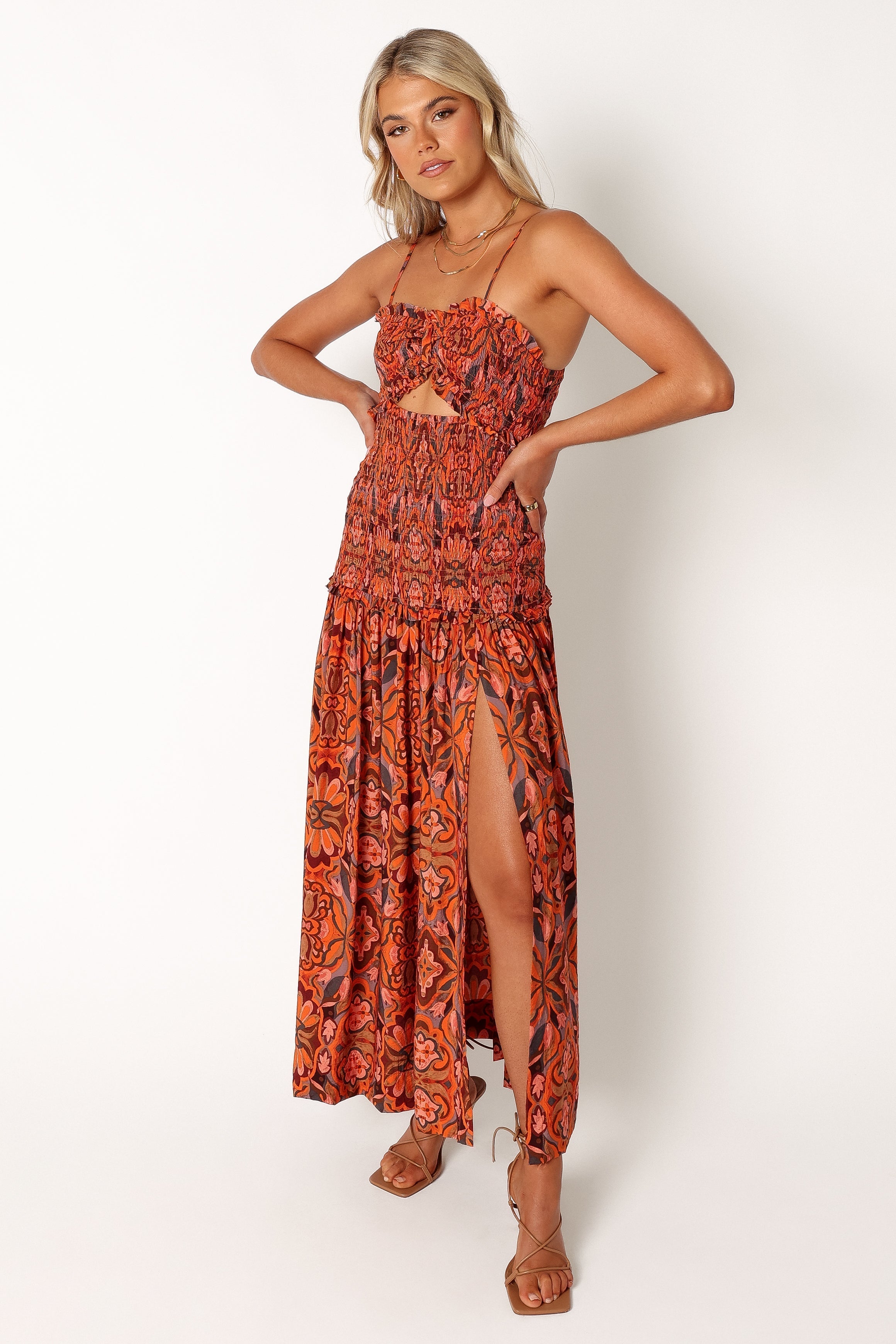 Cecil Midi Dress - Harvest Moon Floral Print Women's Casual Dress for Summer, Fall, Wedding & Party Occasions