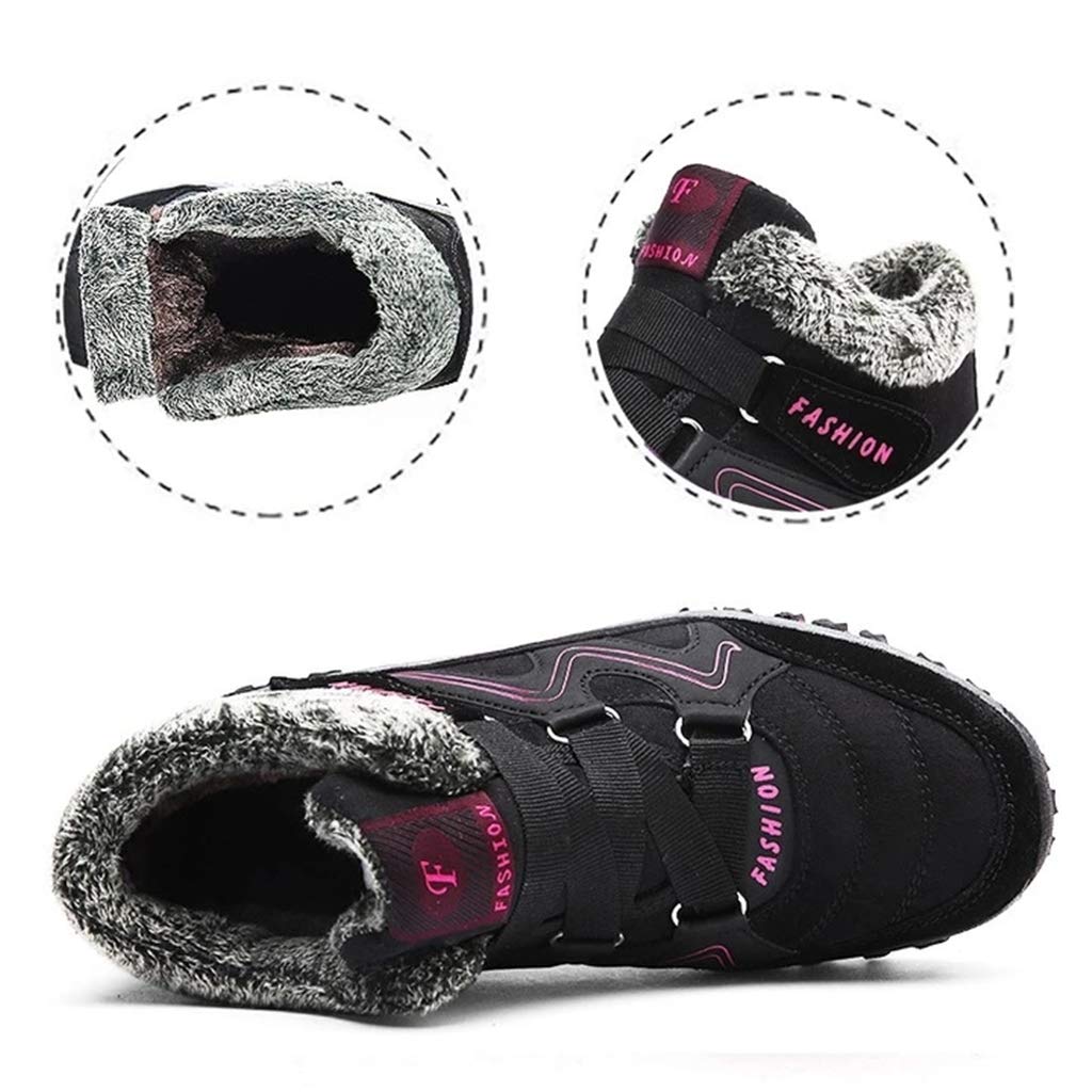 Nobrandd Women's Winter Thermal Faux Fur Lined Leather Platform High Top Boots - Black | Waterproof Snow Boots for Women, Cold Weather Fashion Shoes, Stylish Winter Boots for Outdoor Activities & Daily Wear