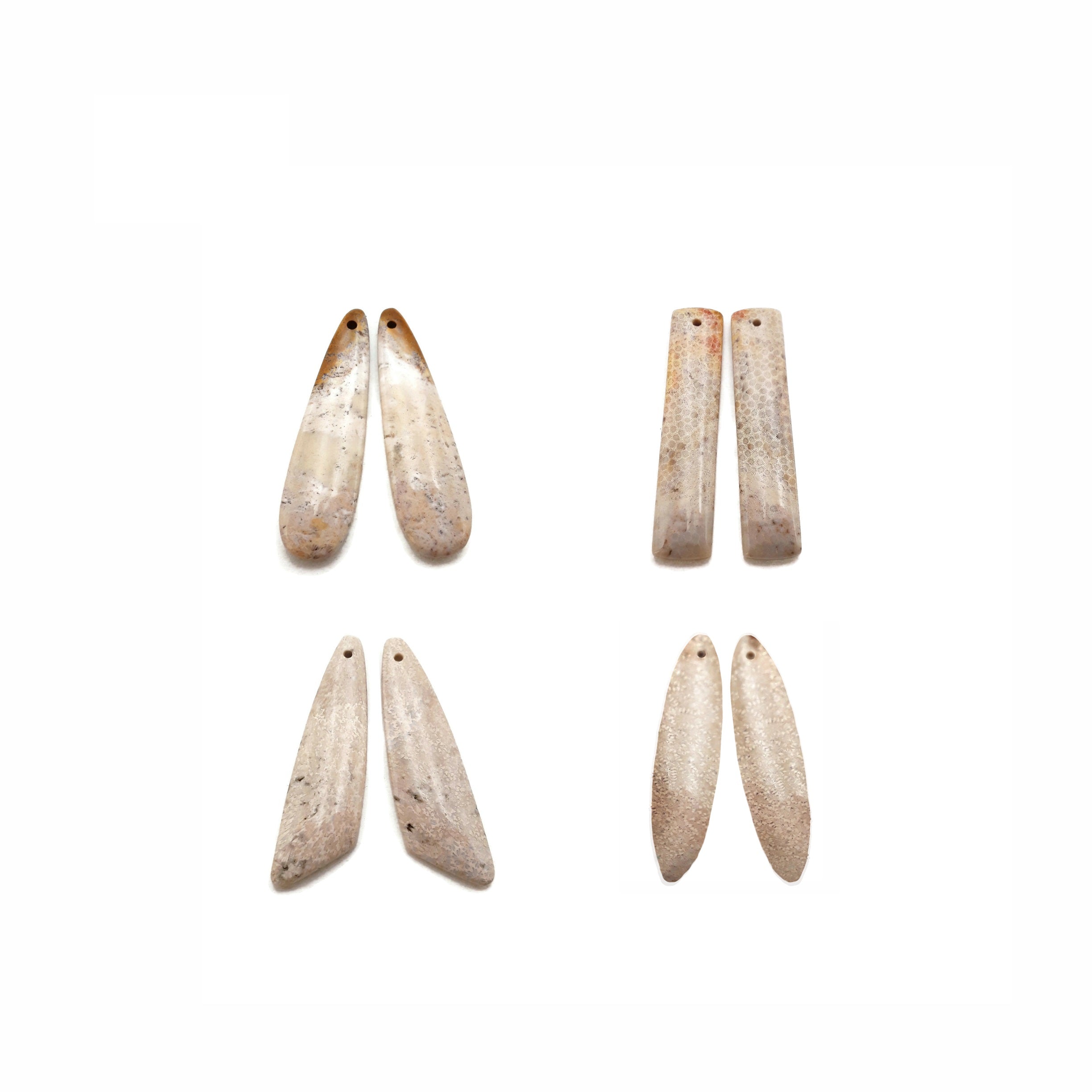 Fossil Coral Teardrop, Rectangle, Eye & Leaf Shape Pendant Earrings - Handmade Dangle Earrings for Women - Perfect for Boho, Beach & Summer Outfits