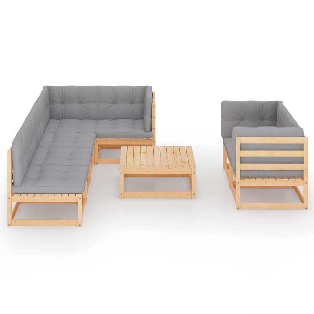 vidaXL 8-Piece Patio Lounge Set - Outdoor Garden Furniture with Sectional Sofa, Cushions & Coffee Table - Retro Style Solid Pine Wood - Perfect for Backyard, Poolside & Patio Relaxation