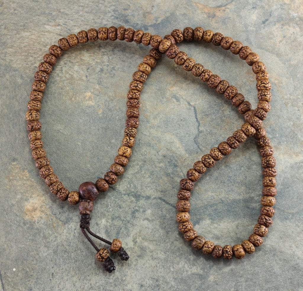 108 Bead Tibetan Sanded Rudraksha Mala Necklace - Authentic Handcrafted Buddhist Prayer Beads for Meditation, Yoga & Spiritual Healing