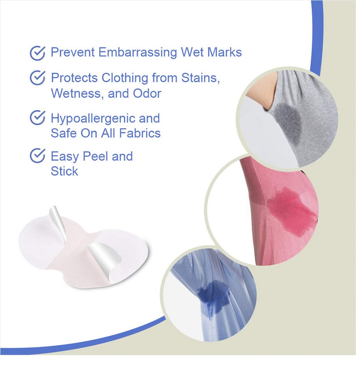 WHITE Underarm Sweat Pads [100pcs/50pairs] - Disposable Cotton Pads for Excessive Sweating Protection, Keep Armpits Fresh & Prevent Shirt Stains | Ideal for Workouts, Office Wear & Hot Weather
