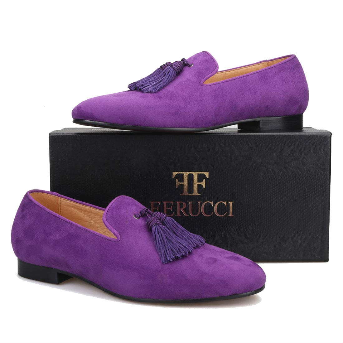 FERUCCI Men's Purple Suede Loafers with Big Tassel - Comfortable Slip-On Casual Shoes for Home, Office & Travel