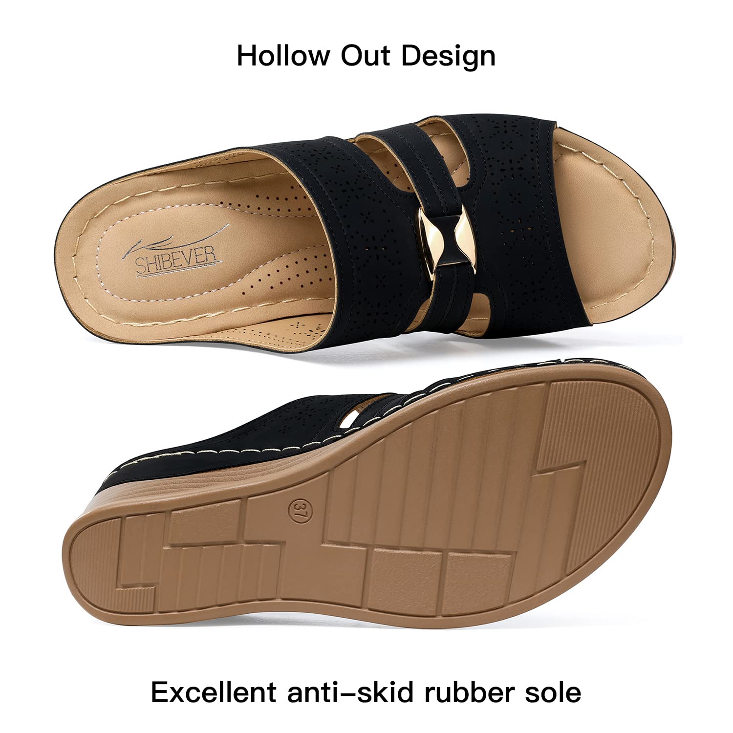 Women's Hollow Out Slip-On Wedge Sandals - Comfortable Platform Summer Casual Walking Shoes for Beach, Vacation & Everyday Wear | SHIBEVER