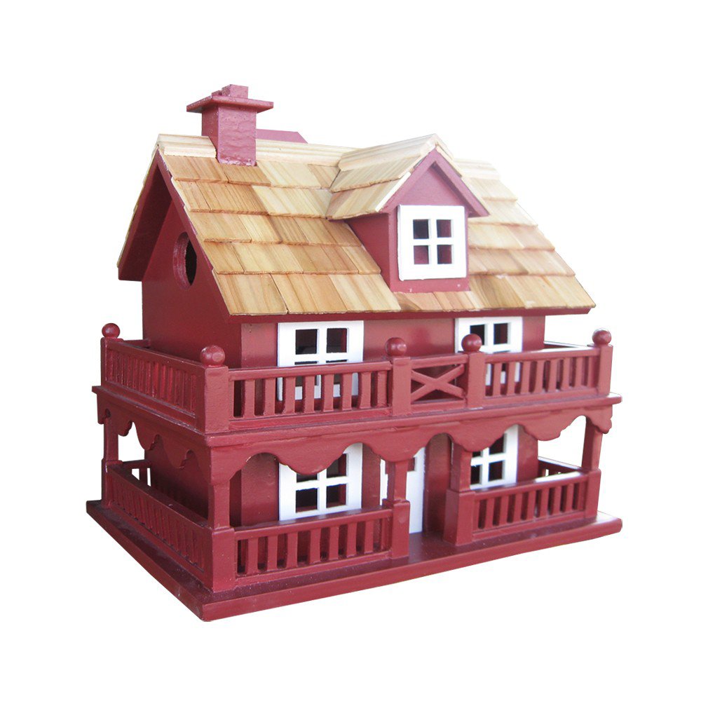 10.75 Inch Rustic Red & Brown Wooden Birdhouse for Outdoor Garden - New England Cottage Style Bird Feeder for Backyard, Patio & Wildlife Habitat