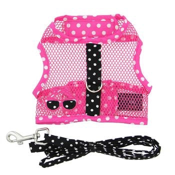 Cool Mesh Dog Harness - Under the Sea Collection with Pink & Black Polka Dot Sunglasses | Breathable Pet Vest for Summer Walks, Beach Outings & Outdoor Adventures