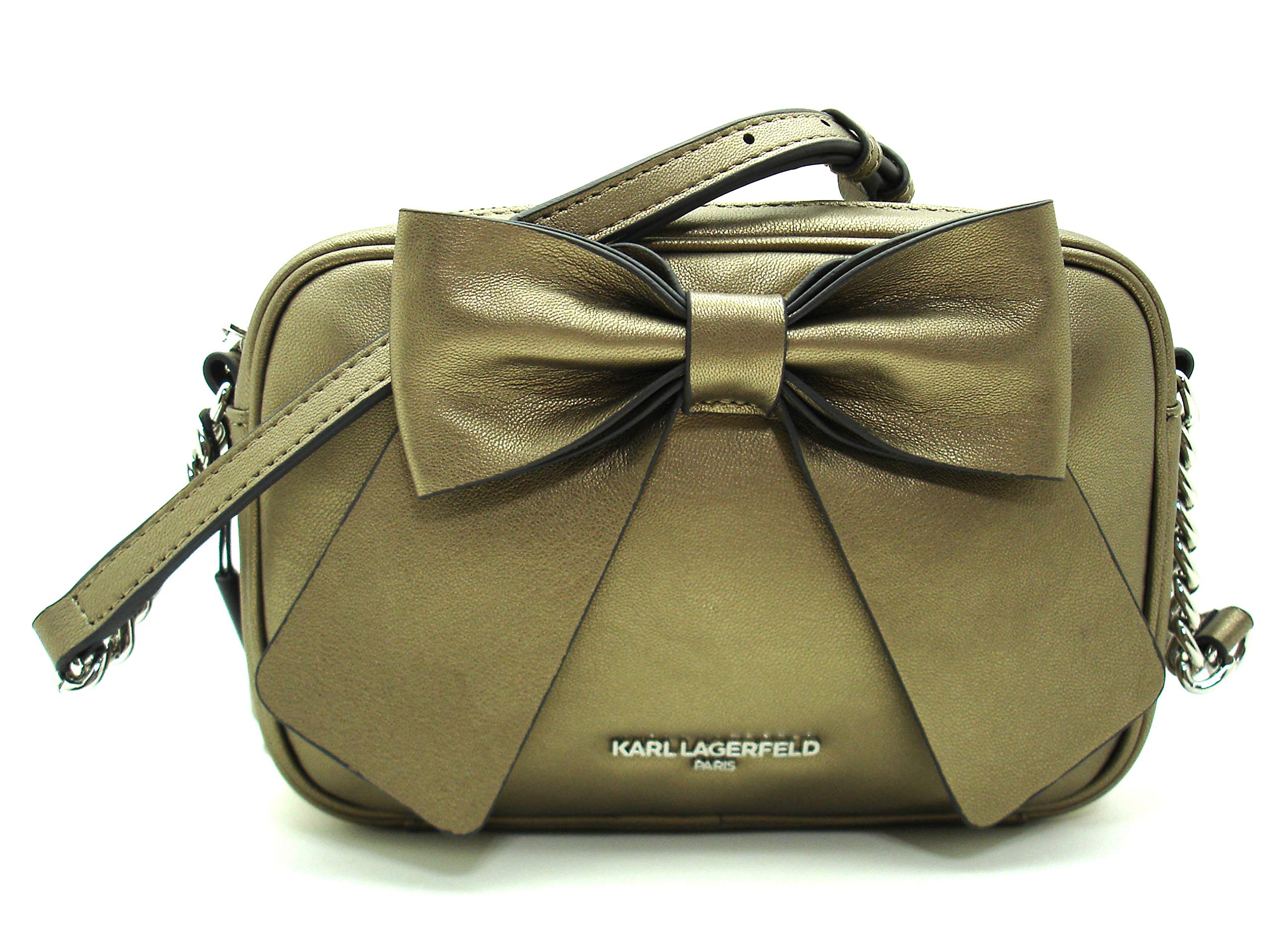 KARL LAGERFELD Kris Bow Soft Genuine Leather Small Crossbody Bag in Metallic Truffle/Silver - Perfect for Everyday Use, Parties & Travel