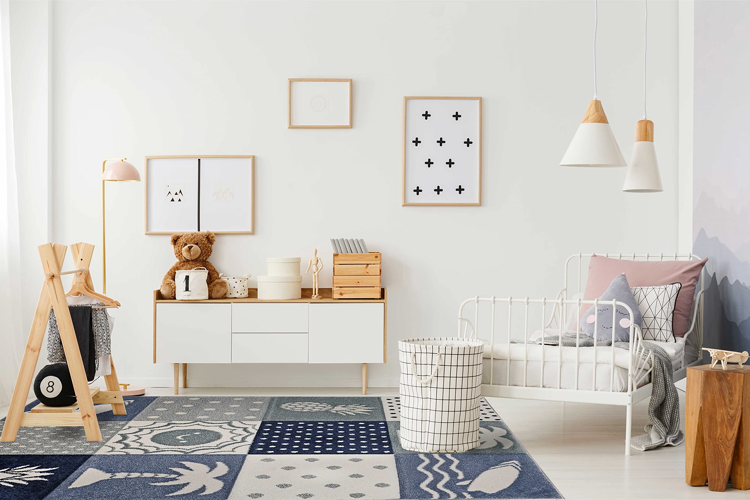KC Cubs Modern Kids Area Rug - Colorful Non-Slip Nursery Carpet for Boys & Girls - Playroom, Bedroom & Toddler Safe Floor Mat - Island Vibes Design