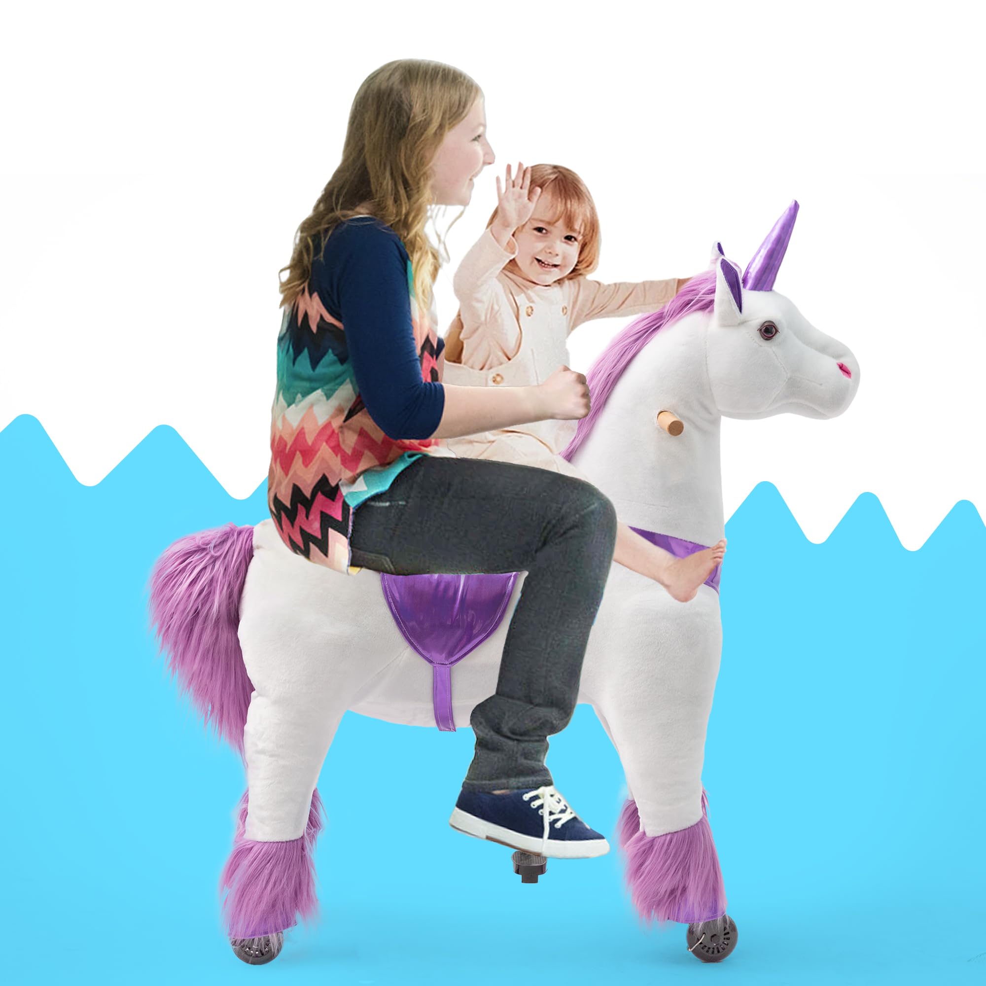 Unicorn Ride-On Toy for Girls & Adults - Mechanical Walking Plush Animal with 187 LBS Weight Capacity | No Battery Needed | Perfect for Birthday Gifts, Playtime & Fantasy Adventures