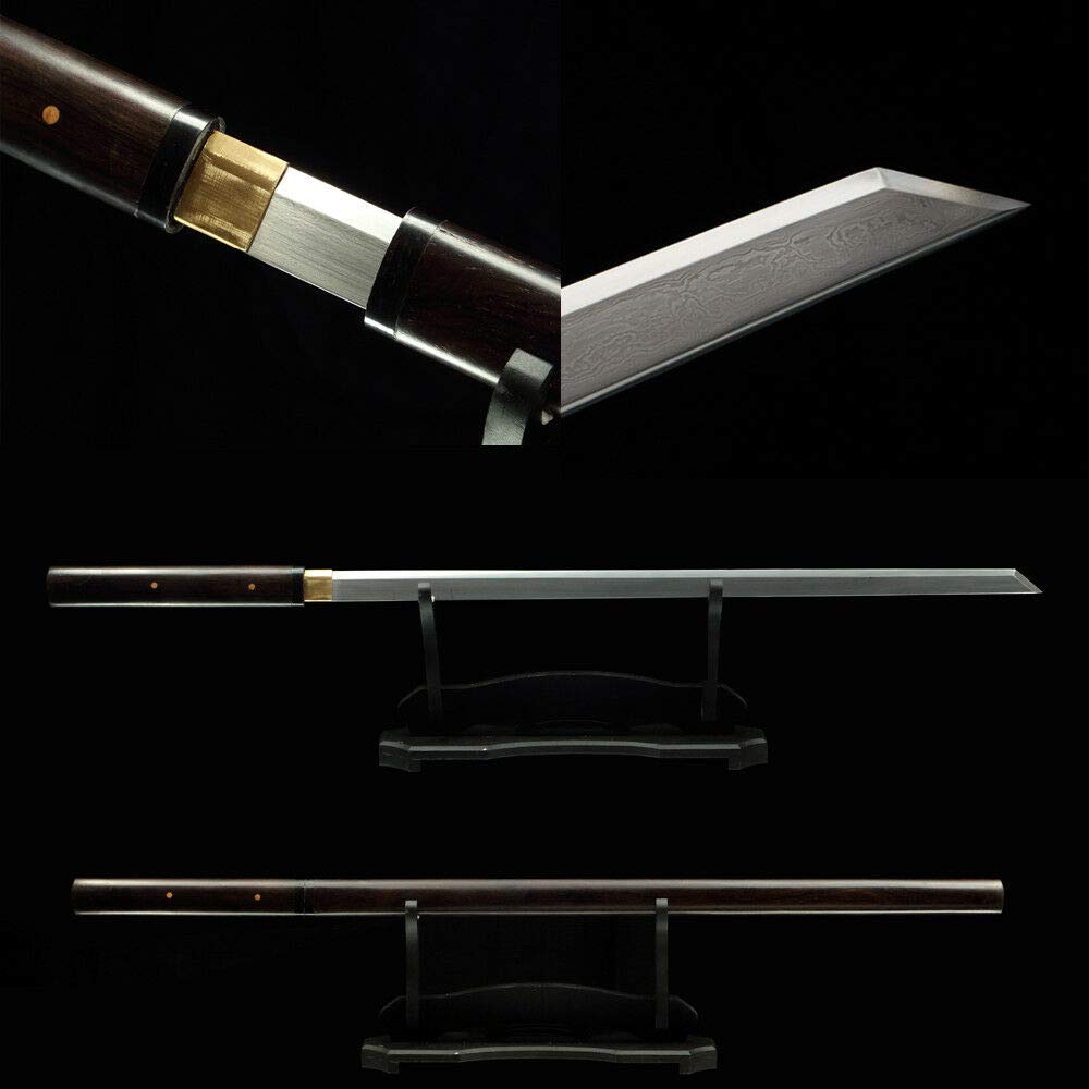 Authentic Japanese Ninja Sword - Handcrafted Folded Steel KIRIHA-ZUKURI Blade with Full Tang & Ebony SHIRASAYA - Perfect for Martial Arts Training, Cosplay, and Collectors Display