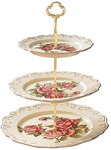 3-Tier Ceramic Cake Stand with Glass Dome - Modern European Style Dessert Display Stand for Fruits, Cakes & Pastries | Perfect for Kitchen Storage, Dining Table Centerpiece & Living Room Decoration