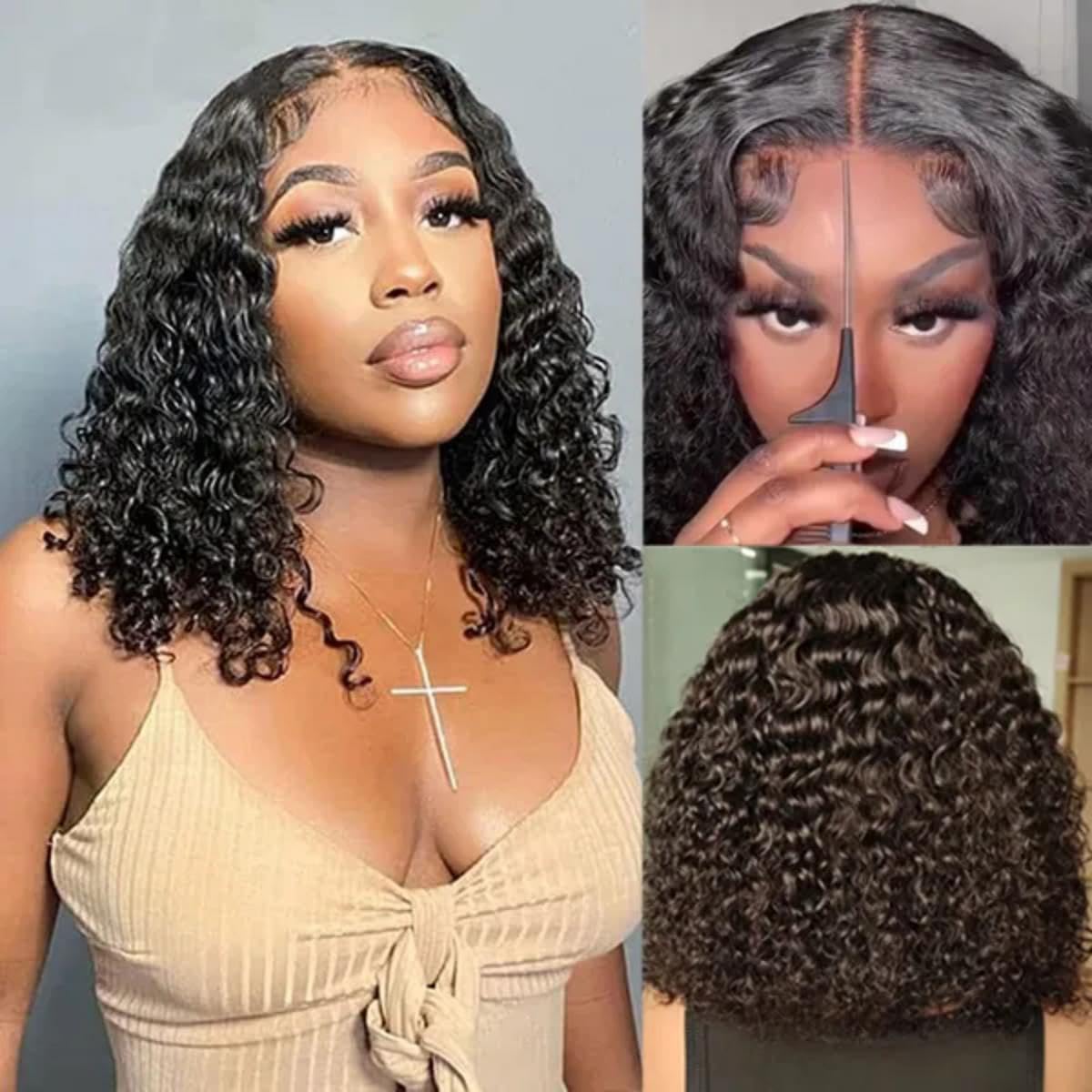ISEE Glueless Bob Wigs 10 Inch Human Hair - Pre Plucked Water Wave Lace Front Wigs with Transparent Lace Closure | No Glue Needed, Natural Black | Perfect for Daily Wear, Parties & Special Occasions