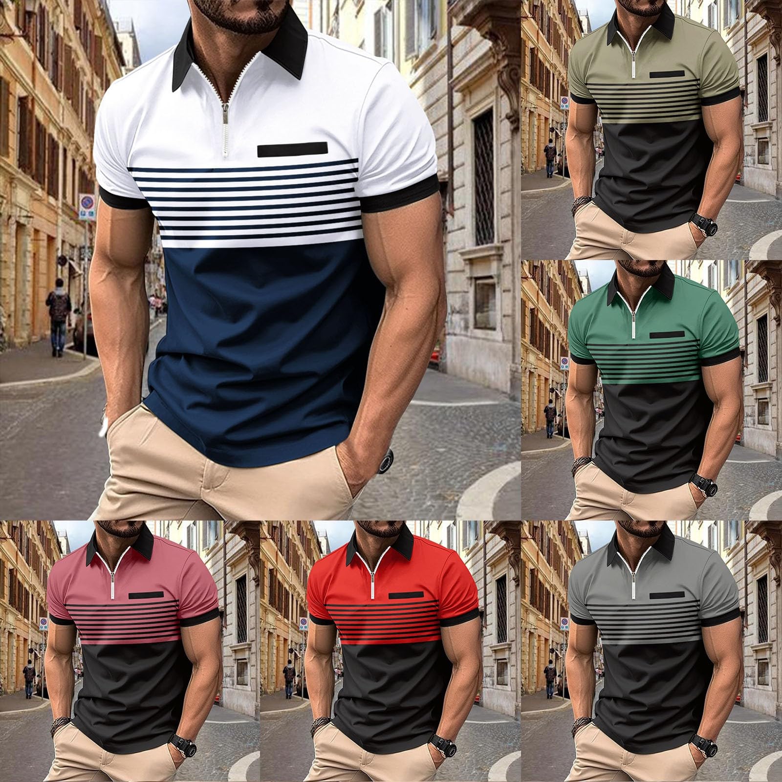 Men's Athletic Golf Polo Shirts - Short Sleeve Button Down Collared Shirt with Gradient Wave Design | Perfect for Golf, Tennis, Casual Wear & Outdoor Activities