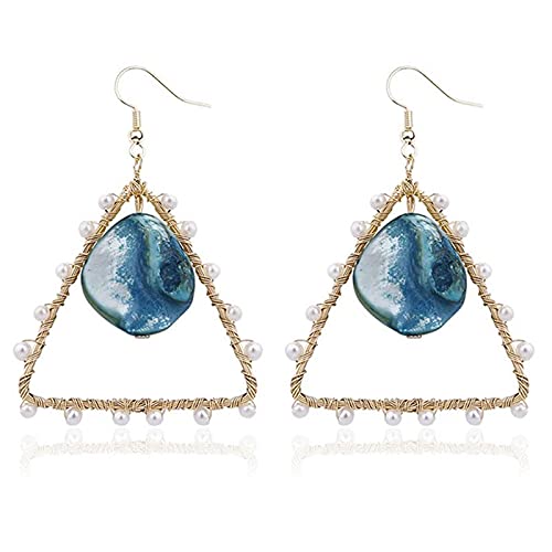 Blue Pearl Drop Earrings for Women - Fashionable Triangle Pearl Dangle Earrings Set, Elegant Pendant Jewelry Gift | Perfect for Tropical Beach Vacations, Summer Parties & Boho Style Outfits