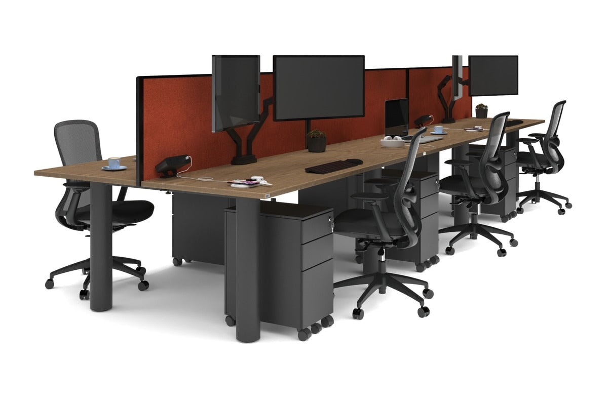 Quadro Cylinder Leg 6-Person Office Workstation Desk [1800L x 700W] - Modern Collaborative Workspace Solution for Team Meetings & Office Productivity