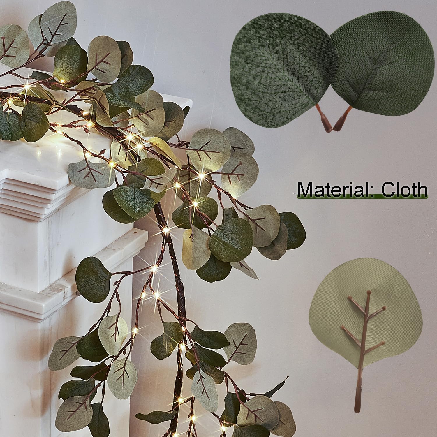 96 LED Fairy Lights 6FT - Battery Operated Decorative Garland with Timer, Lighted Eucalyptus Twig for Indoor Outdoor Use - Perfect for Bedroom, Stairs, Party, Holiday, Wedding & Christmas Decorations
