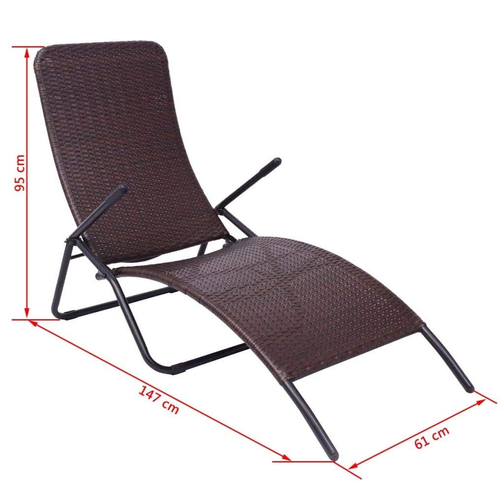 FAMIROSA Brown Poly Rattan Folding Sun Lounger Chair - Portable Outdoor Patio Poolside Relaxation for Beach, Garden & Backyard