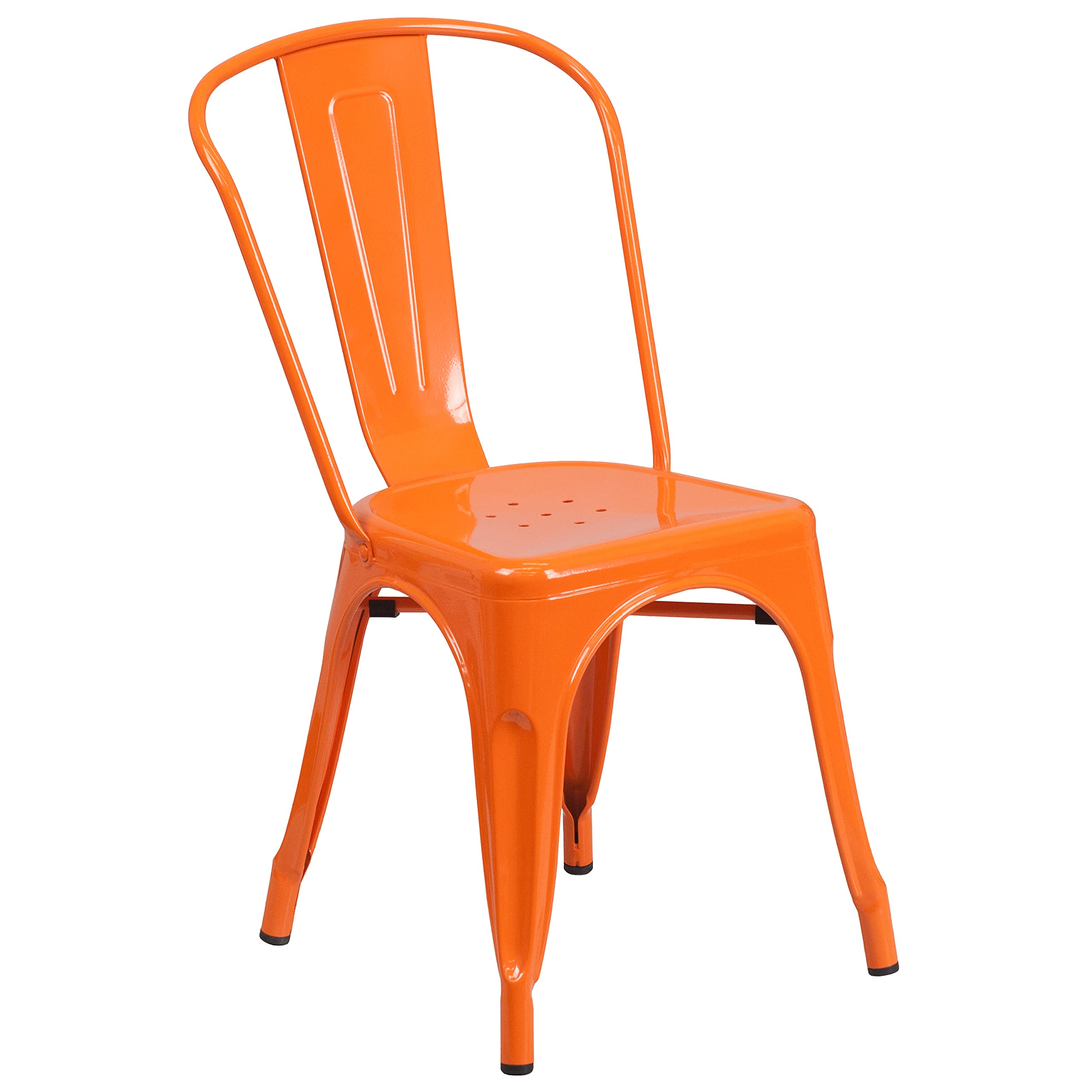 Emma & Oliver 6-Piece Orange Metal Indoor Outdoor Dining Set - Commercial-Grade Rectangle Table & Stackable Chairs for Patio, Restaurant, Cafe, Backyard & Garden Use