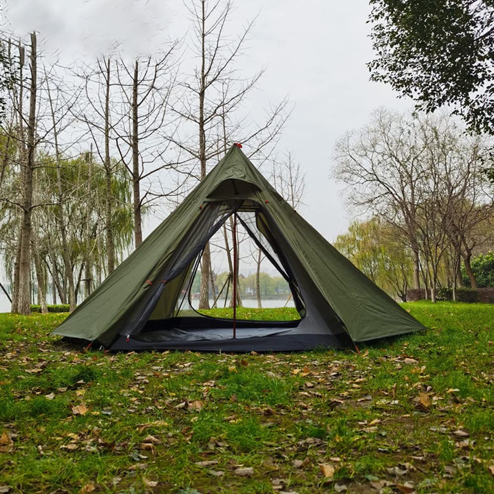 3-4 Person Tipi Hot Tent with Fire Retardant Stove Jack - Double Layer All-Weather Teepee Tent for Camping, Hiking & Backpacking | Lightweight & Easy Setup for Family & Group Outdoor Adventures