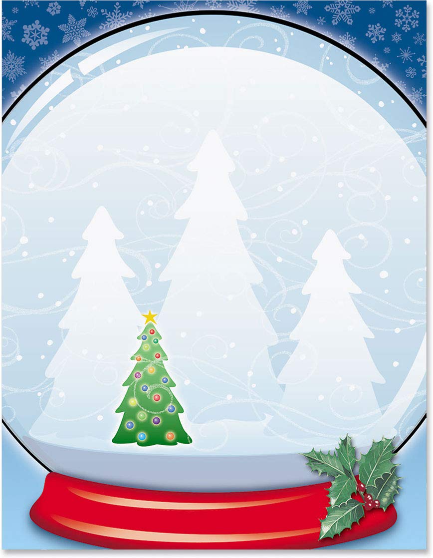Premium Winter Wonderland Snowglobe Christmas Stationery Set - 100 Sheets Elegant Border Paper & Letterhead (8.5 x 11) for Holiday Cards, Office Decor & Festive Correspondence