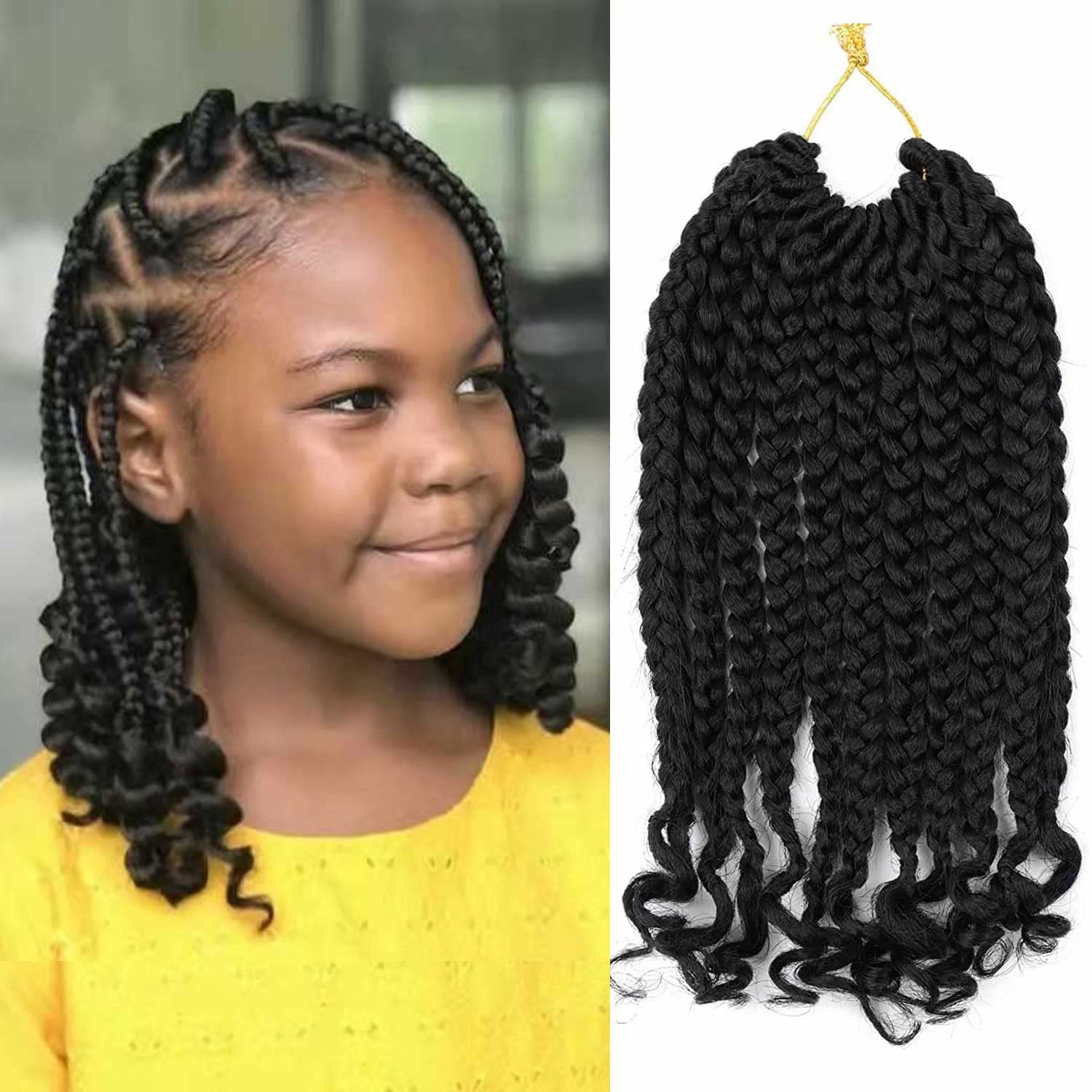 7 Packs Crochet Box Braids with Curly Ends - 10 Inch Synthetic Crochet Braiding Hair for Black Women (1B Color) - Perfect for Protective Styles, Twist Outs & Everyday Wear