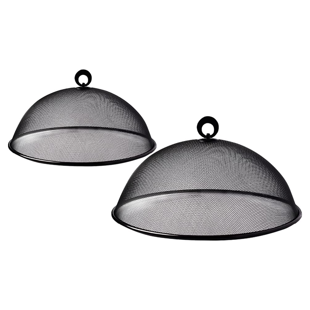 Housoutil 2-Pack Black Metal Mesh Food Covers - Reusable Outdoor Picnic Food Tent Umbrella for Flies & Bugs Protection - Perfect for BBQ, Camping, and Backyard Parties