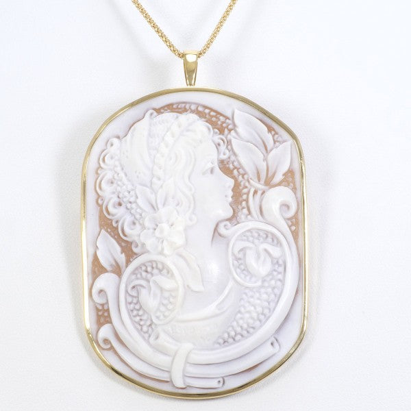 18K Yellow Gold Shell Cameo Pendant & Brooch - Vintage Two-Way Convertible Jewelry for Women - Perfect for Weddings, Parties & Special Occasions