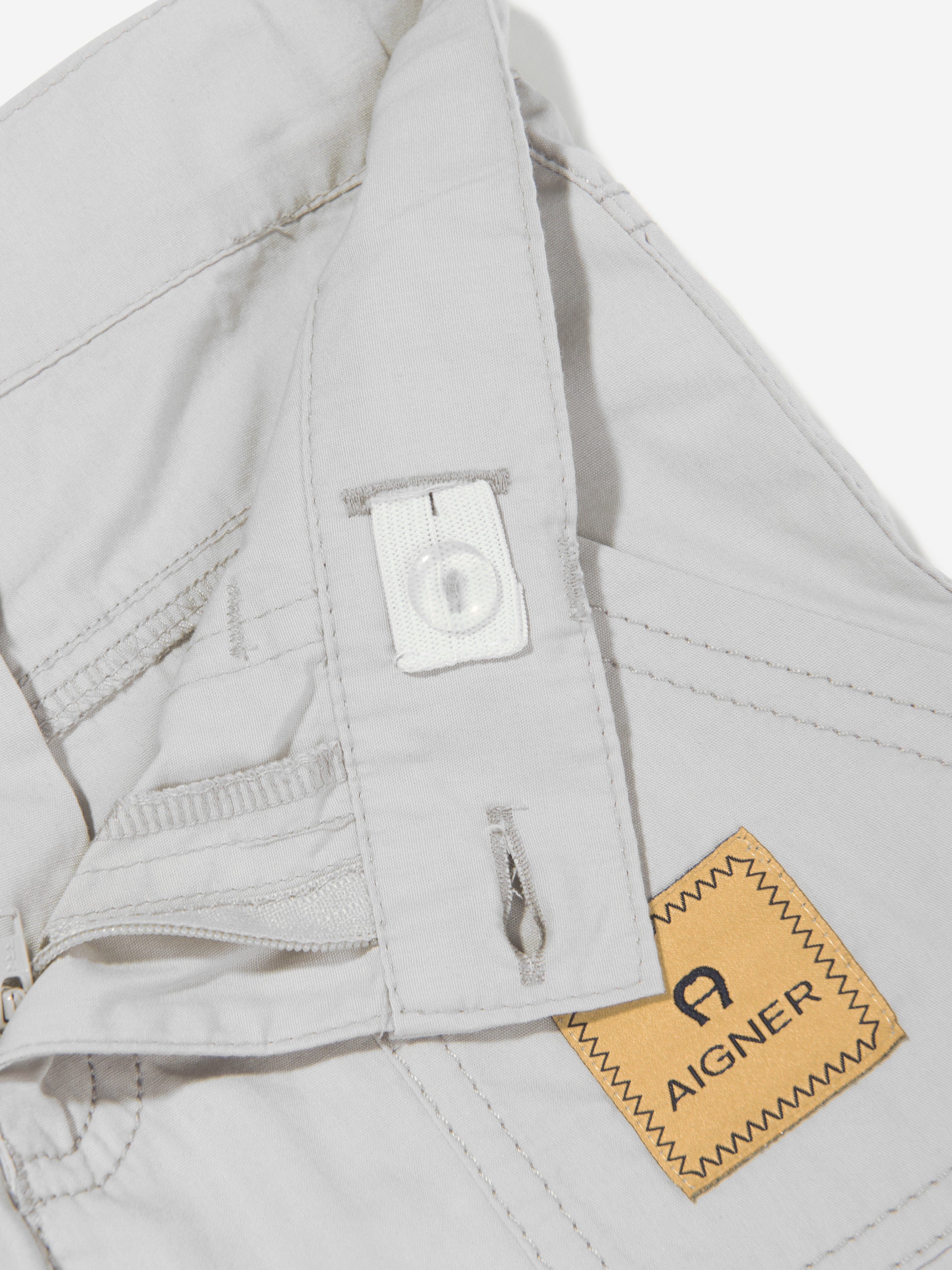 Aigner Boys Logo Badge Poplin Shorts - Grey Cotton Casual Shorts for Kids, Perfect for Summer Outfits and Playtime