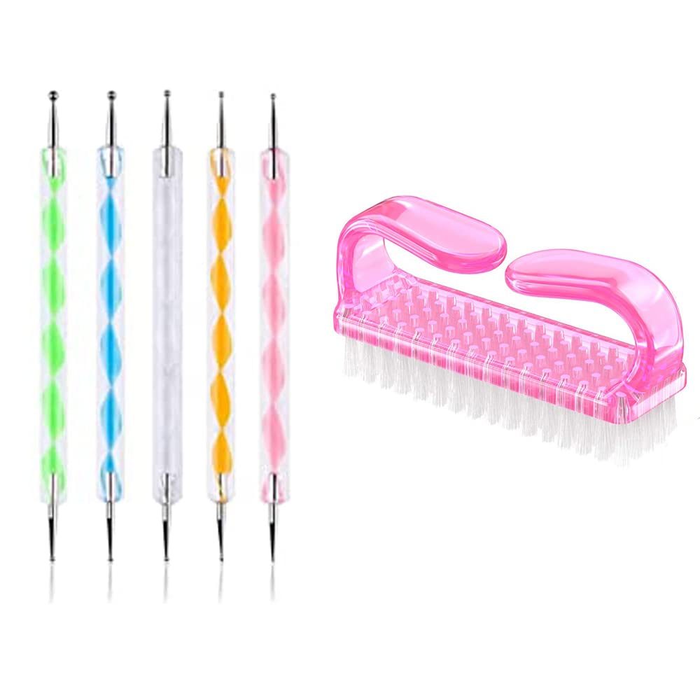 5-Piece Nail Art Dotting & Marbleizing Tool Set with Nail Brush - Professional Dotting Pens for Nail Decoration, Stamping, and Design (Multicolor) | Perfect for DIY Manicures, Salon Nail Art, and Creative Nail Designs