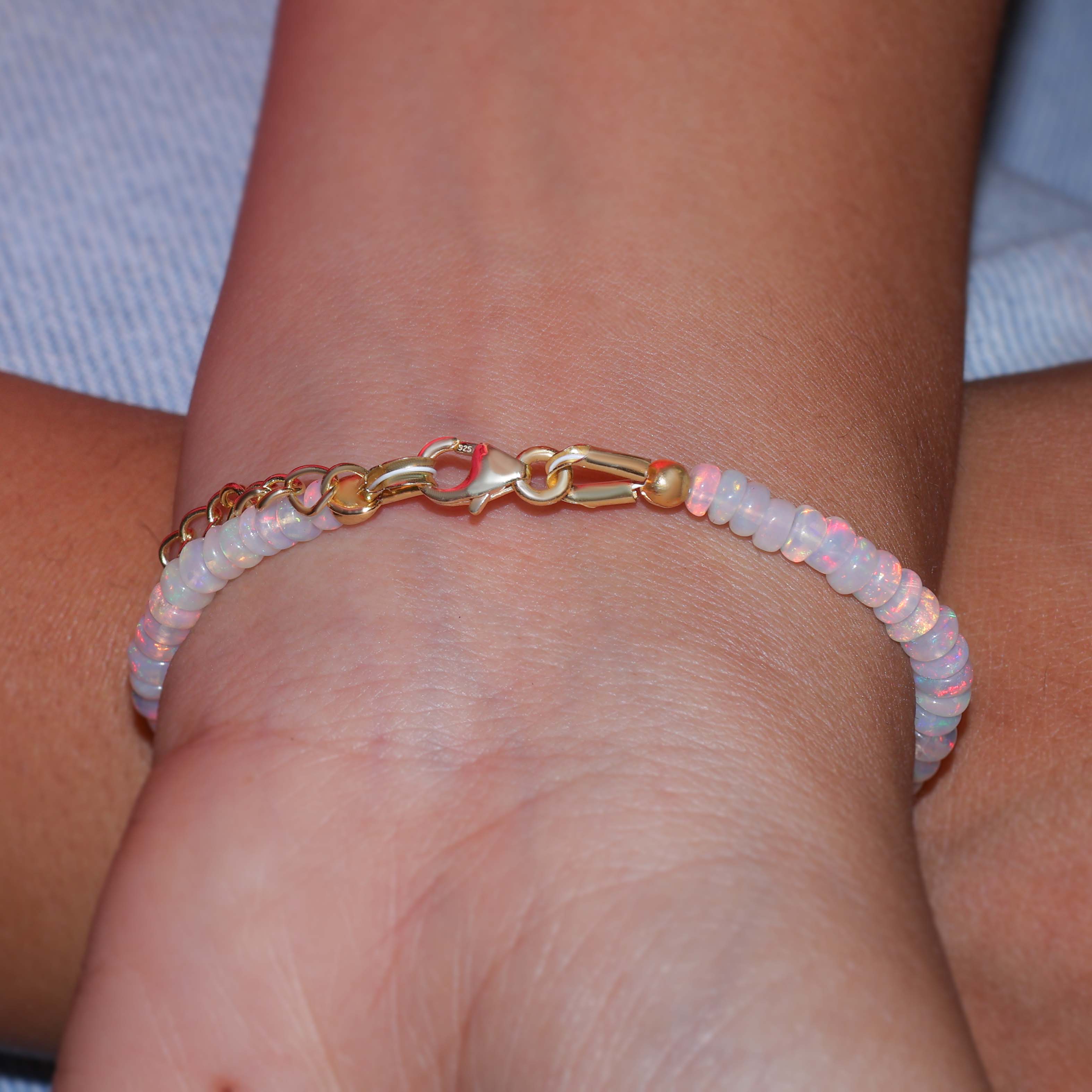 Elegant Smooth Gold Filled White Opal Beaded Bracelet for Women | Boho Chic Jewelry for Everyday Wear & Special Occasions