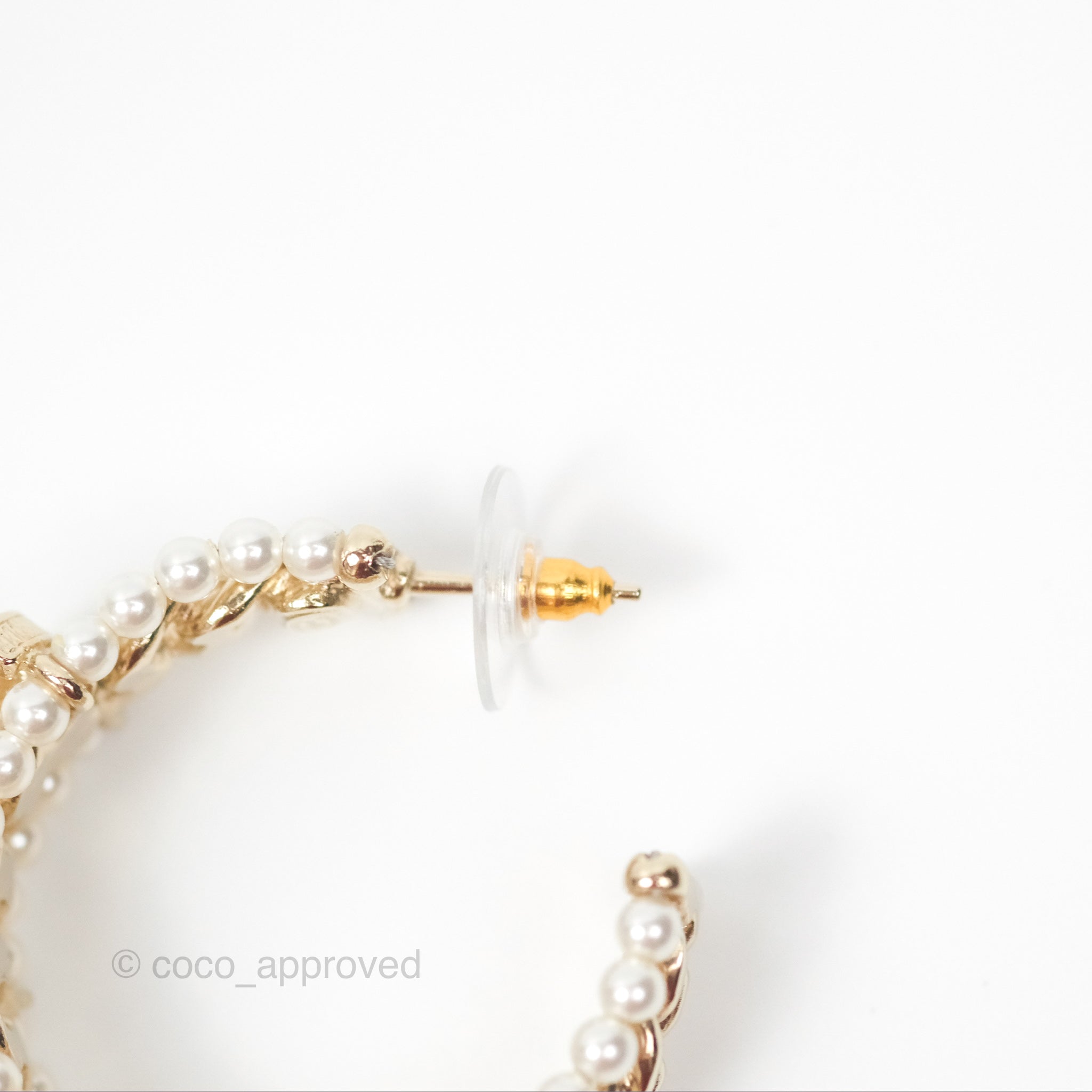 Chanel CC Pearl Hoop Earrings in Gold Tone - Luxury Fashion Jewelry for Women | Perfect for Parties, Weddings & Special Occasions