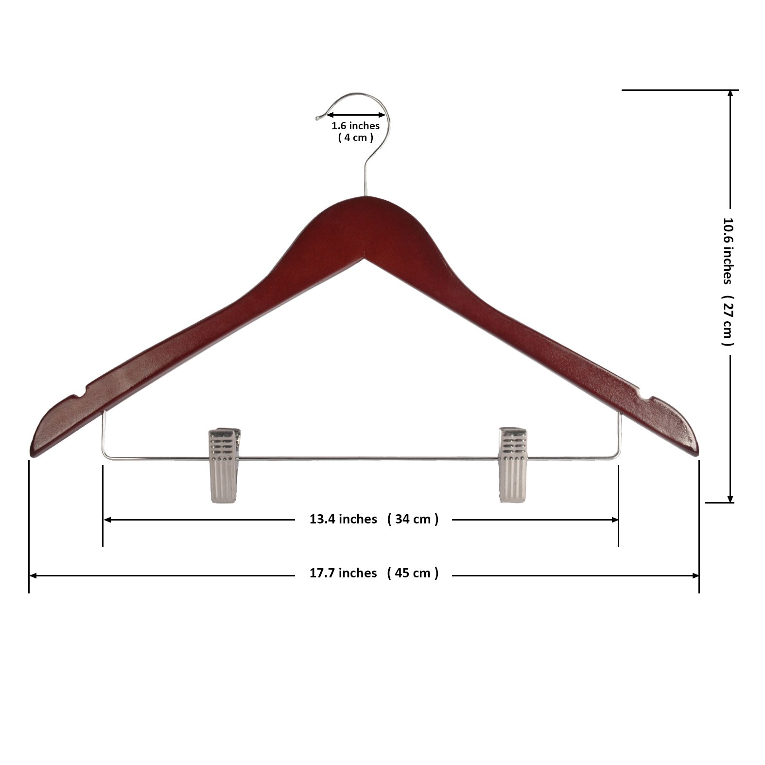 Premium Solid Walnut Wooden Suit Hangers with Anti-Rust Pant Clips - 10 Pack for Closet Organization & Wardrobe Storage - Perfect for Men's Suits, Dress Pants & Formal Wear