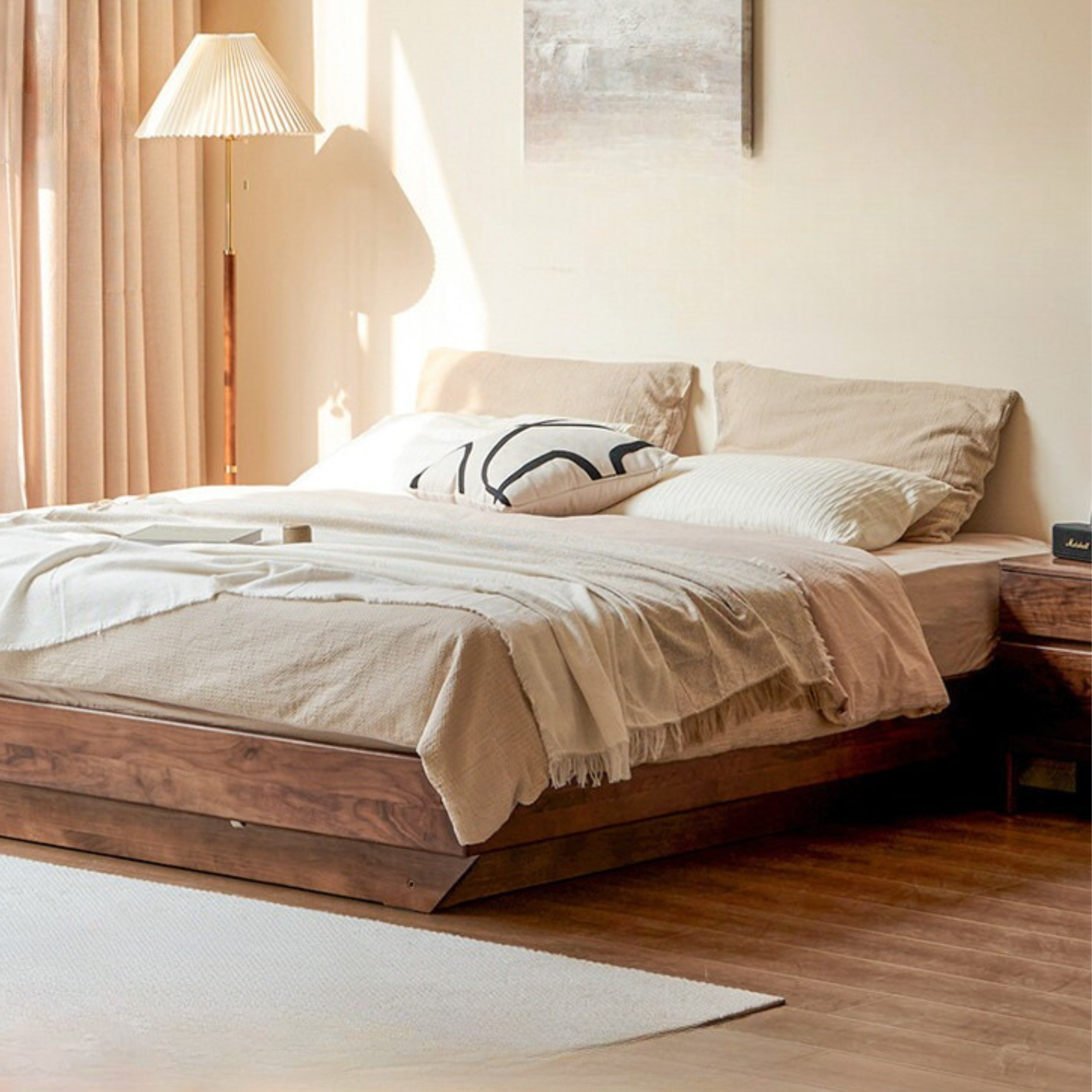 Solid Black Walnut Wood Platform Bed - No Headboard, Box Spring Free - Perfect for Modern Bedrooms & Minimalist Home Decor