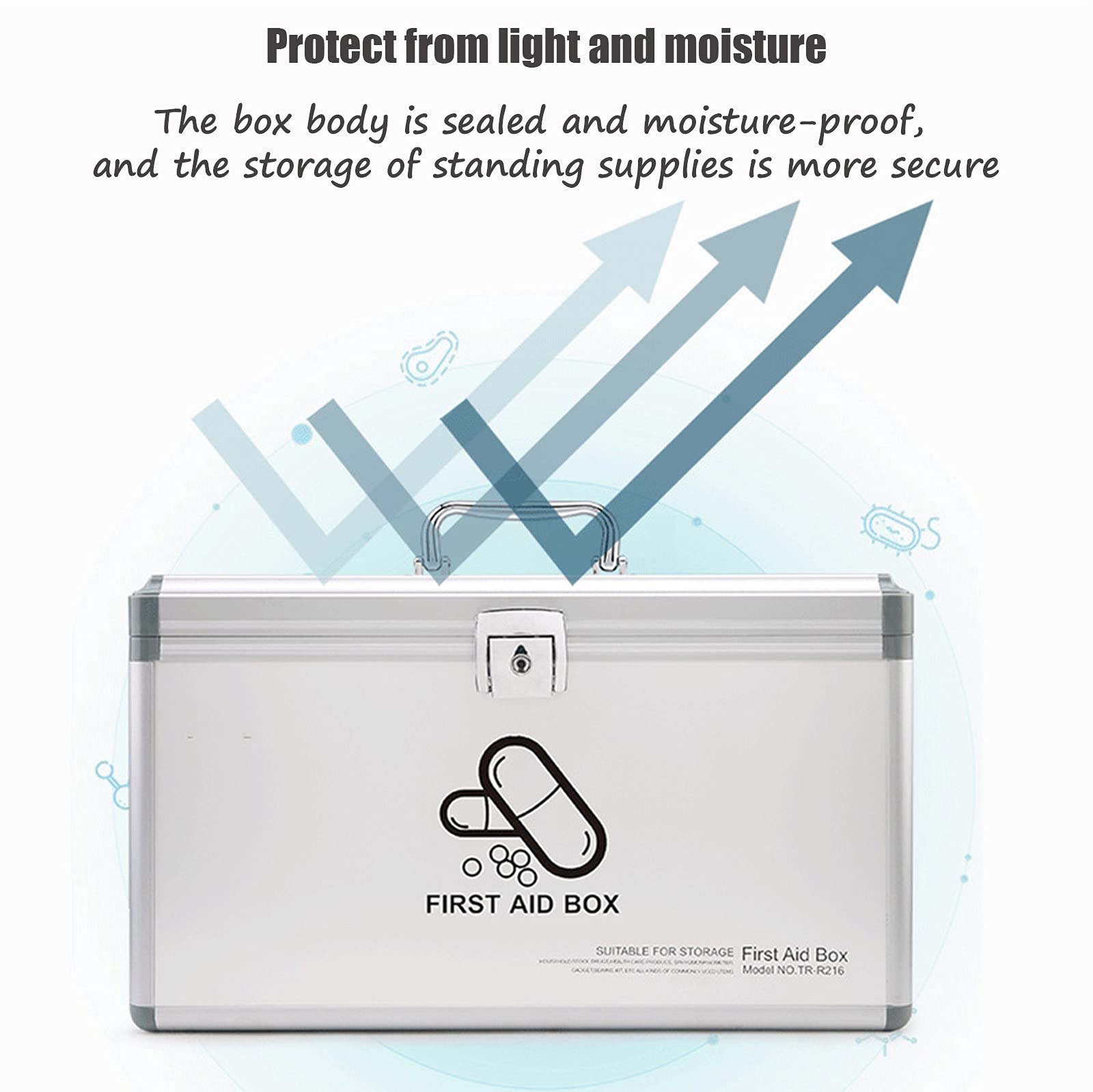 Lockable First Aid Box with Security Lock - 16in Portable Medicine Storage Box with Handle - Ideal for Home, Office, and Emergency Kits