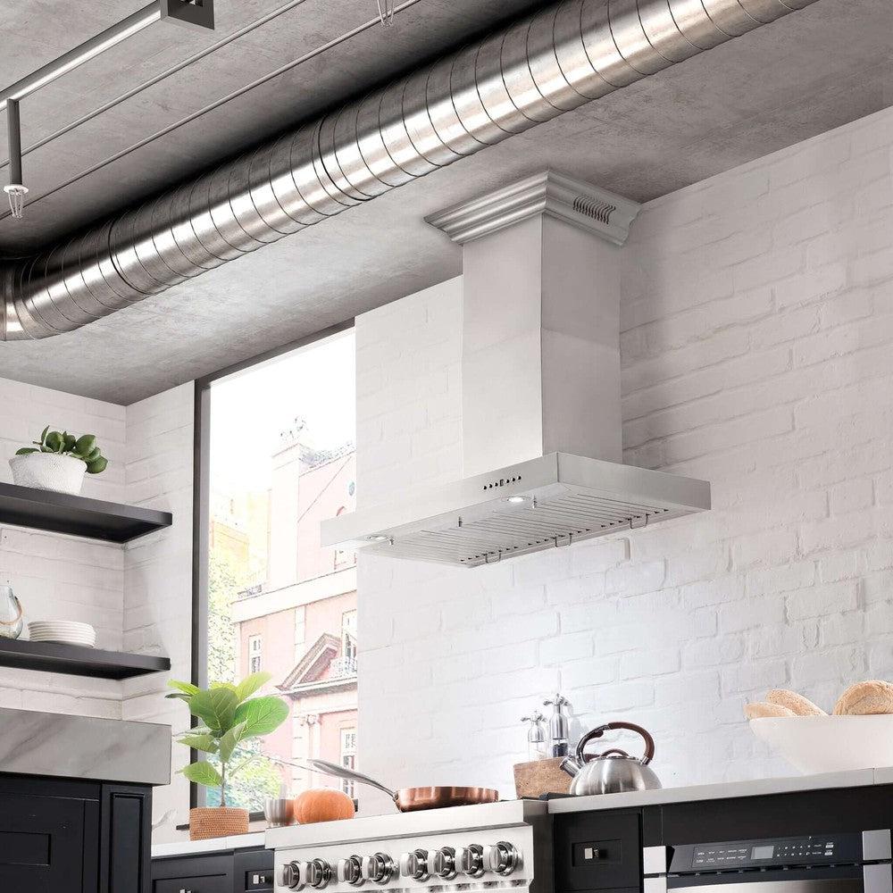 ZLINE Stainless Steel Wall Mount Range Hood with Built-In CrownSound Bluetooth Speakers (KECRN BT) - Perfect for Modern Kitchens & Open-Concept Living Spaces