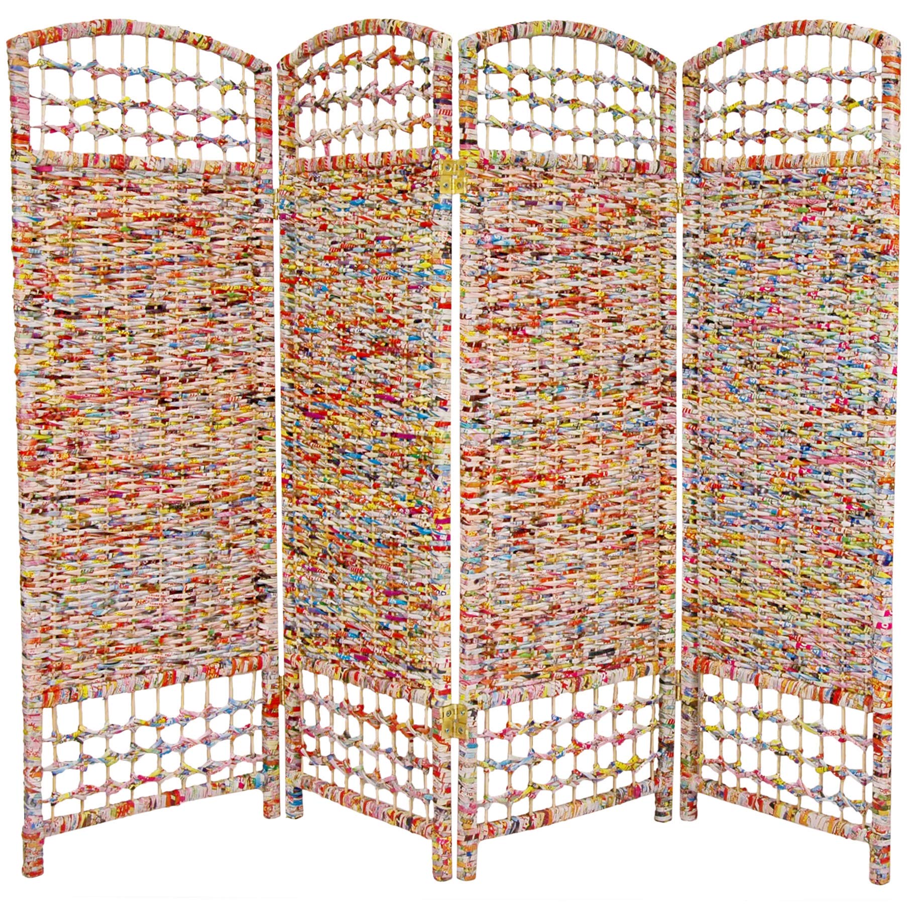 4 ft. Short Recycled Magazine Folding Room Divider - 4 Panel Privacy Screen for Home Office, Bedroom & Living Room Decor