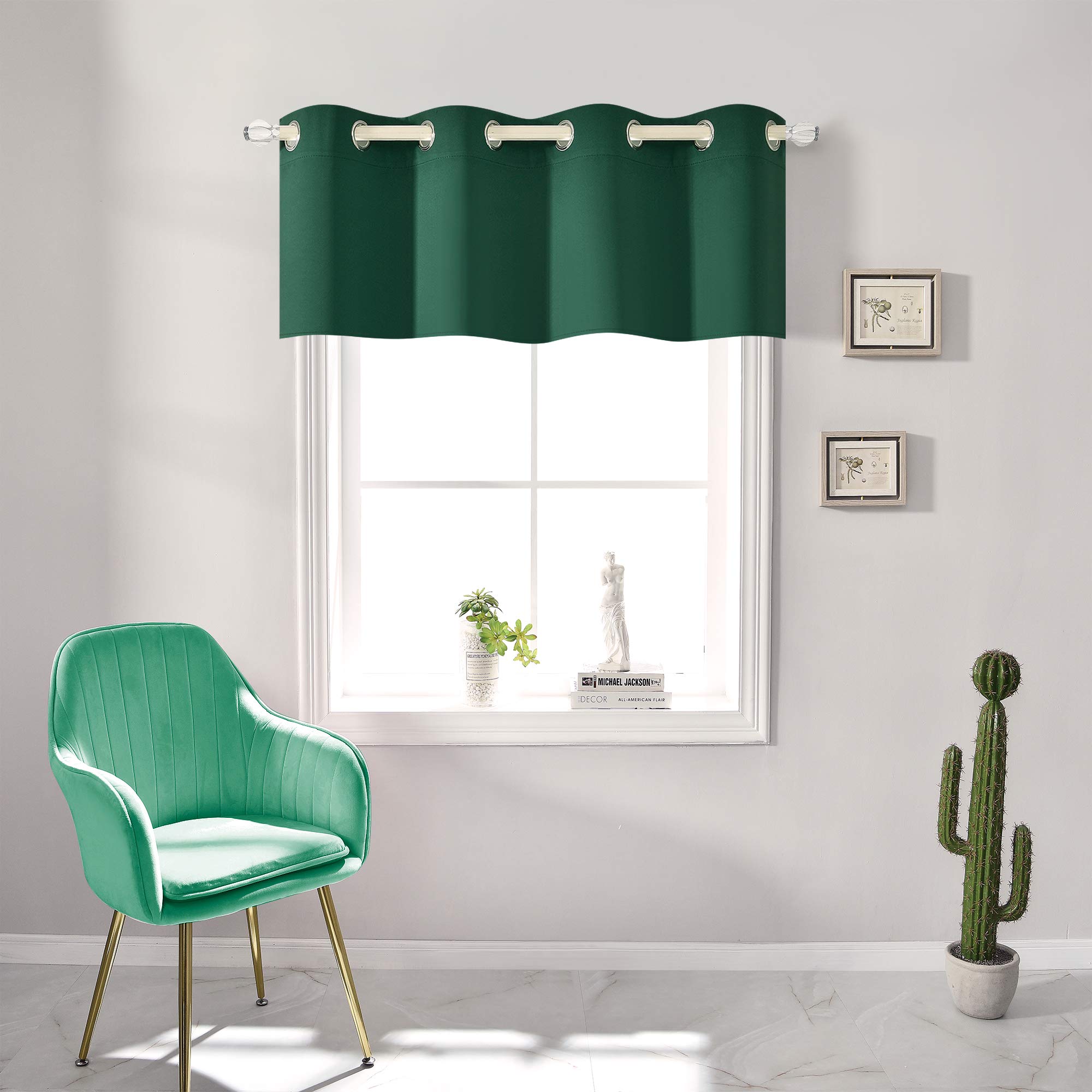 Hunter Green Blackout Window Valance - 18 Inch Length, Thermal Insulated Grommet Top Curtain for Bedroom & Bathroom - 1 Panel (52x18 Inch) - Perfect for Small Windows, Light Control & Privacy