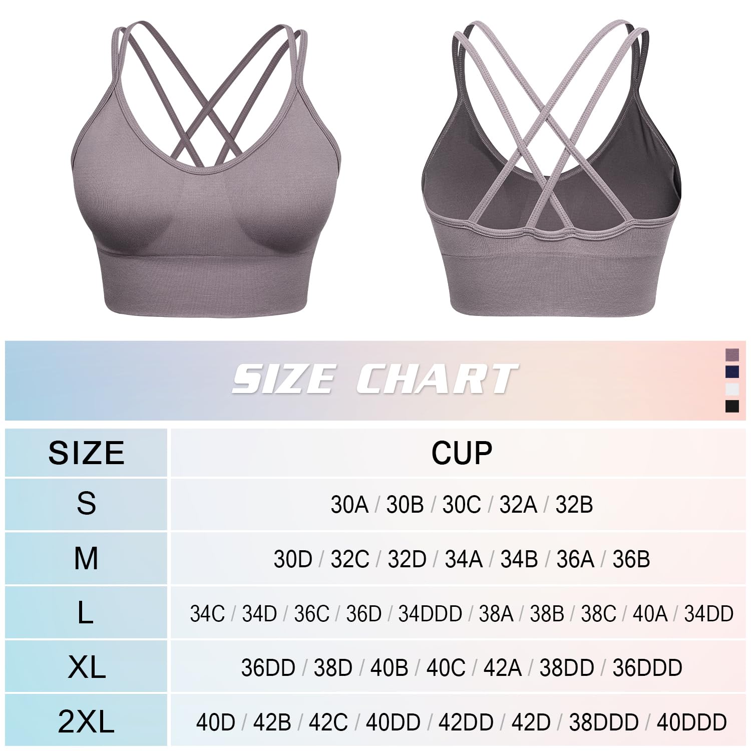VEQKING Women's Cross Back Sports Bra - Medium Support Seamless Yoga Bra with Removable Pads, 3 Pack for Workout, Fitness & Everyday Wear