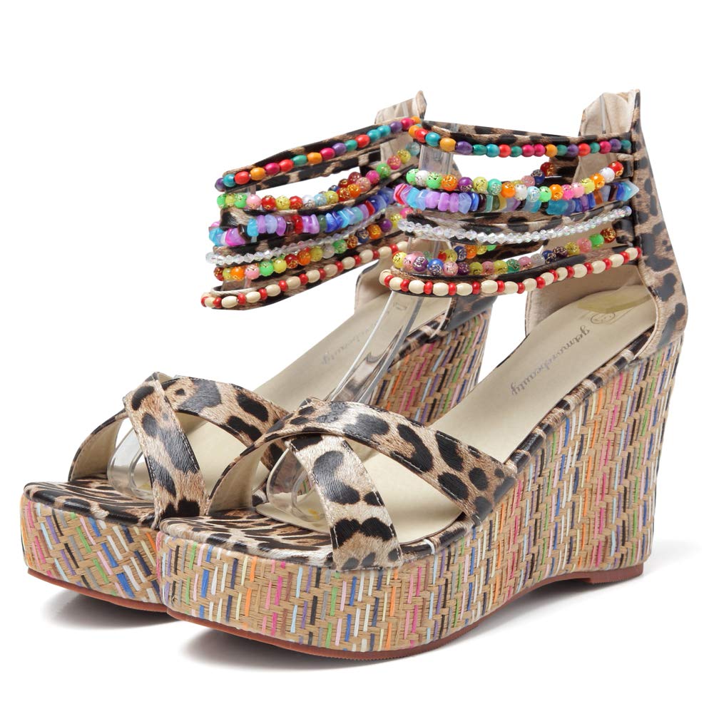 Getmorebeauty Women's Pearl Embellished Wedge Sandals - Comfortable Platform High Heels for Summer, Beach, and Casual Outings