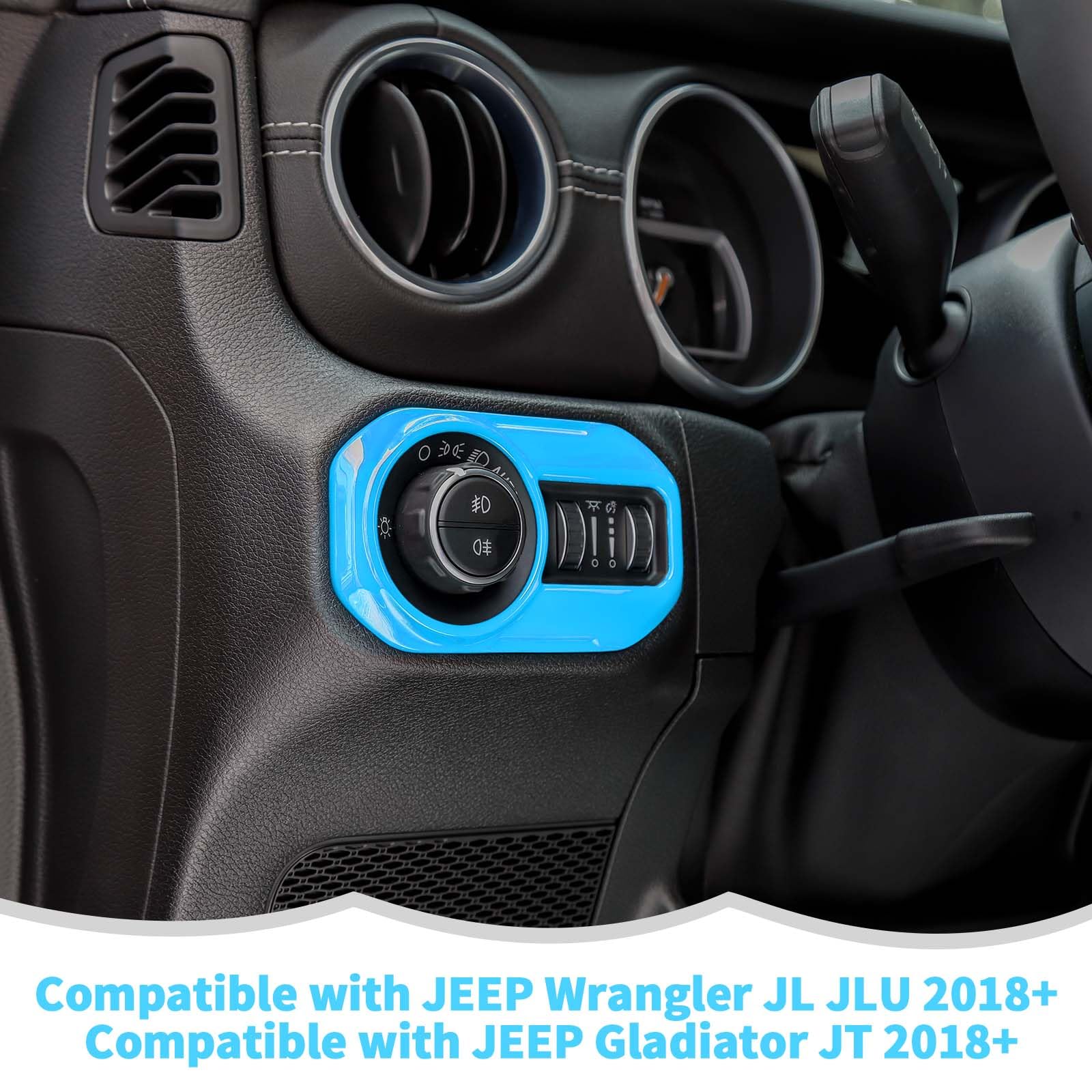RT-TCZ Light Blue Headlight Switch Button Trim Cover for Jeep Wrangler JL/JLU & Gladiator JT (2018-2023) - Interior Decoration Accessory | Upgrade Dash & Enhance Cabin Style