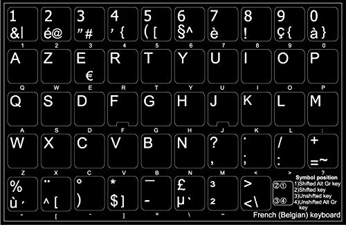 French Belgian Non-Transparent Keyboard Stickers for Laptop & Desktop - Black Background | Perfect for Multilingual Typing, Coding & Office Work