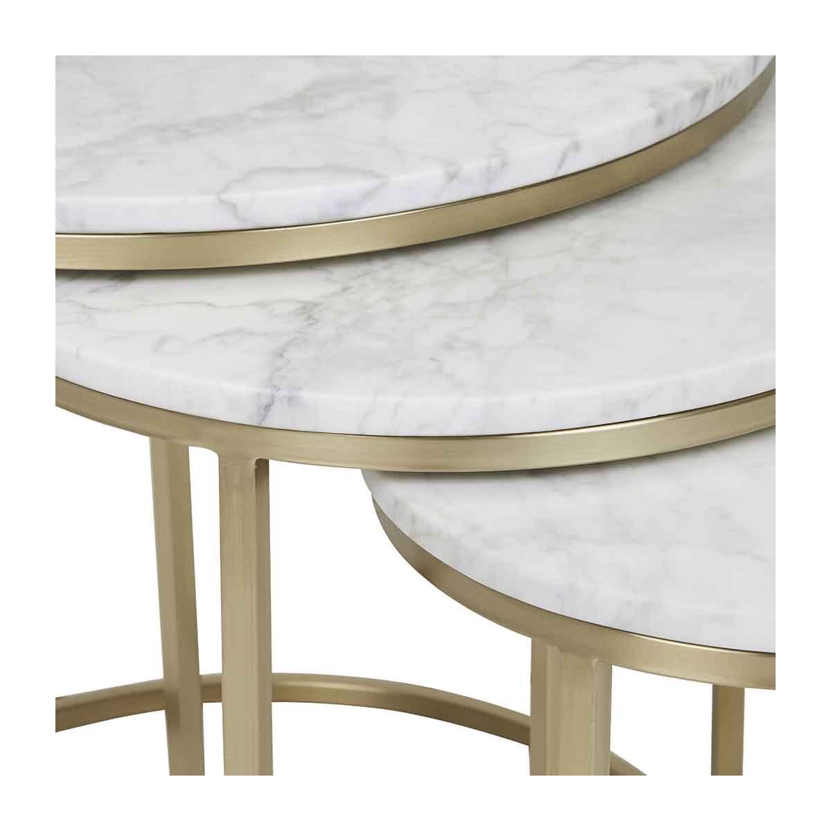 Elle Round Marble Nest of 3 Tables - Modern Side Tables for Living Room, Bedroom & Office - Stylish Coffee Table Set with Storage Space