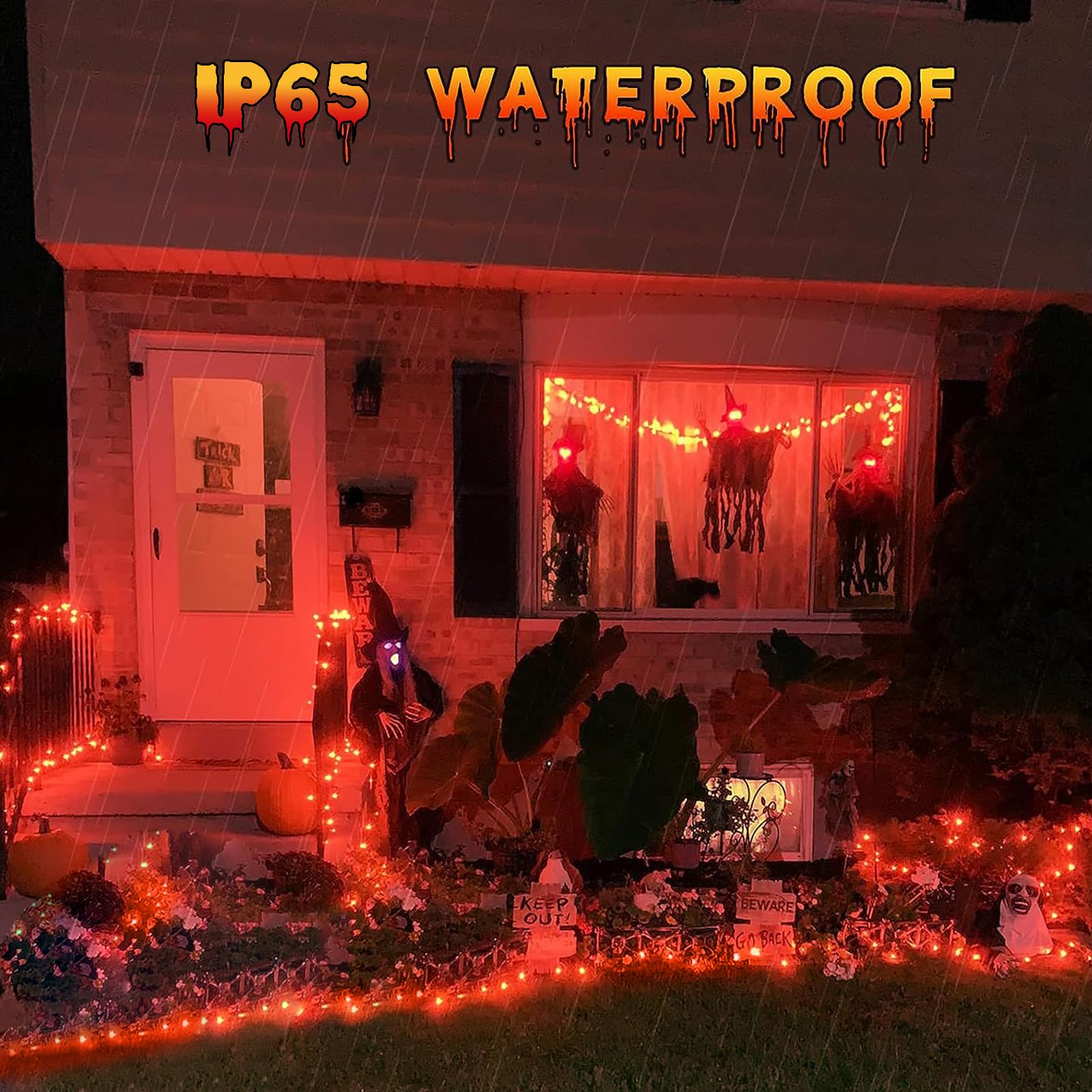YEGUO 4 Pack Orange Solar Halloween Lights Outdoor Waterproof - 33ft 100 LED Solar Fairy Lights with 8 Modes | Perfect for Halloween Decorations, Garden, Patio, and Party Lighting