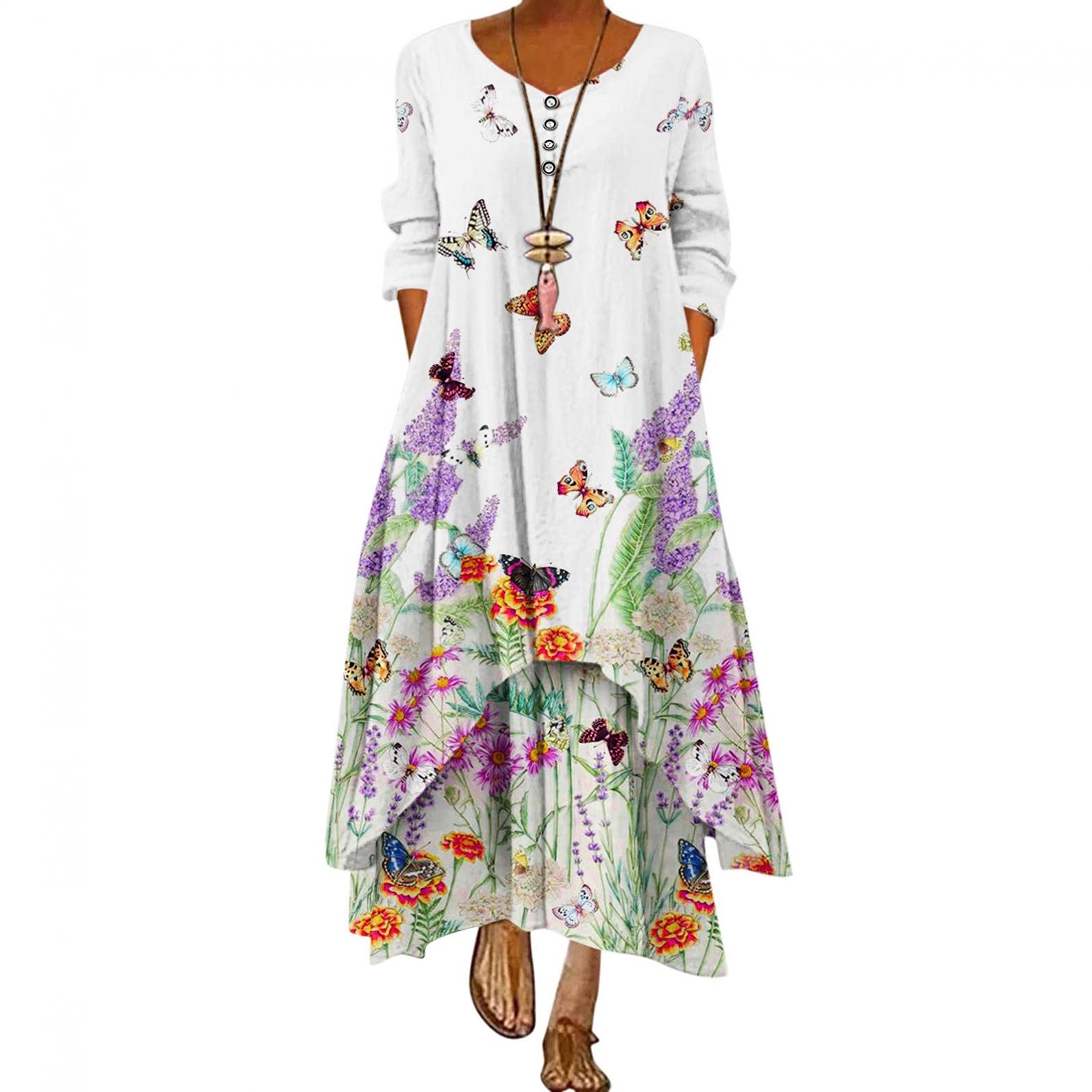 Plus Size Floral Maxi Dress for Women - Loose Bohemian Summer Caftan with Pockets | Beach Cover Up, Vacation Outfit, Casual Sundress