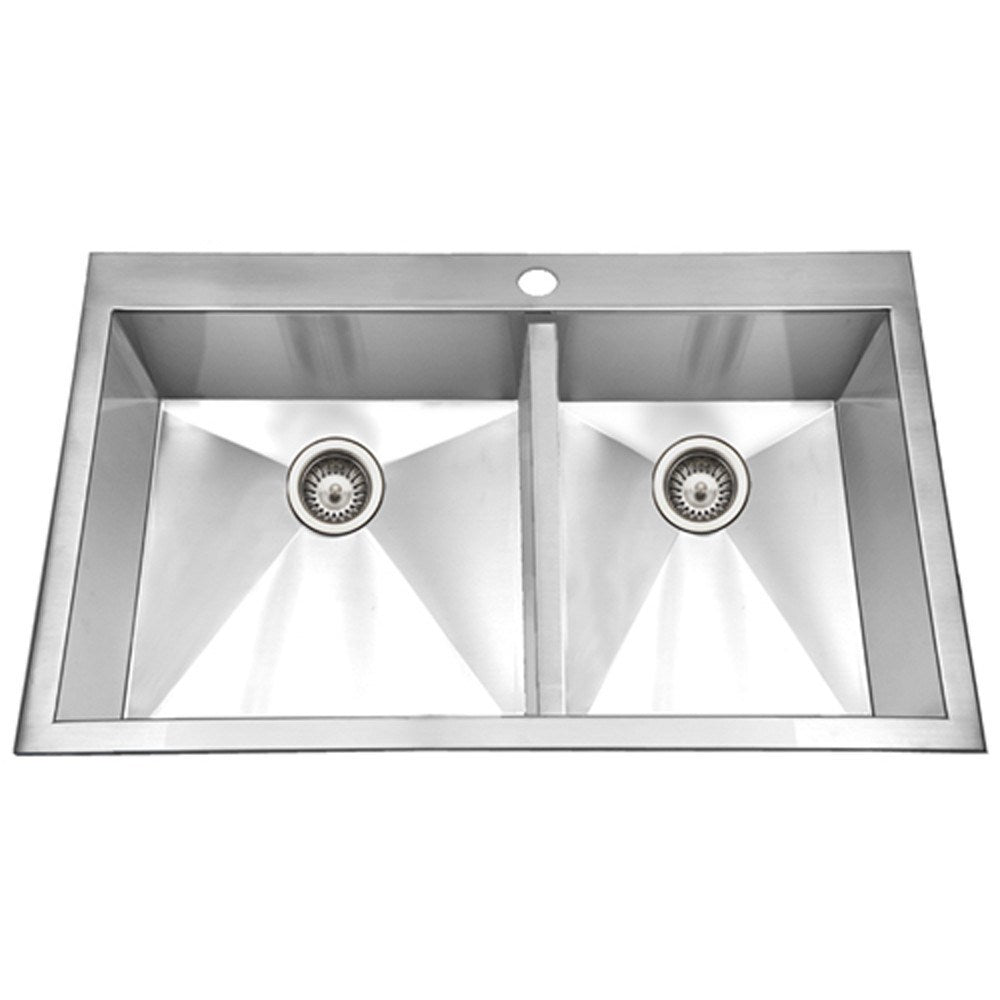 Houzer BCD 3322 Bellus Series Zero Radius Topmount Stainless Steel 1 Hole 50/50 Double Bowl Kitchen Sink - Perfect for Modern Kitchens, Food Prep & Dishwashing