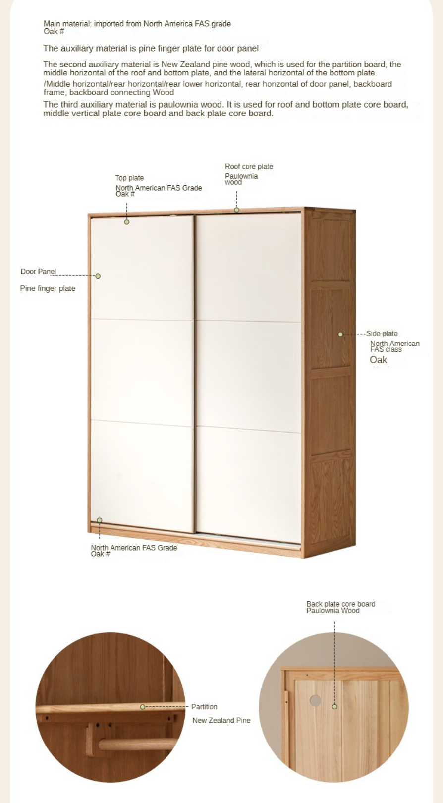 Solid Oak Wood Sliding Door Wardrobe Closet - Modern Storage Solution for Bedroom, Living Room & Office Organization