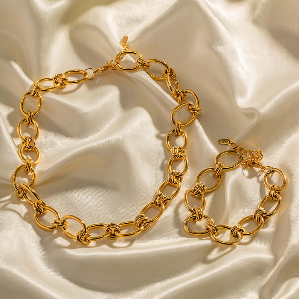18K Gold Plated Stainless Steel Chunky Chain Bracelet and Necklace Set - Trendy Layered Jewelry for Women | Perfect for Everyday Wear, Parties & Gifts | JDB434