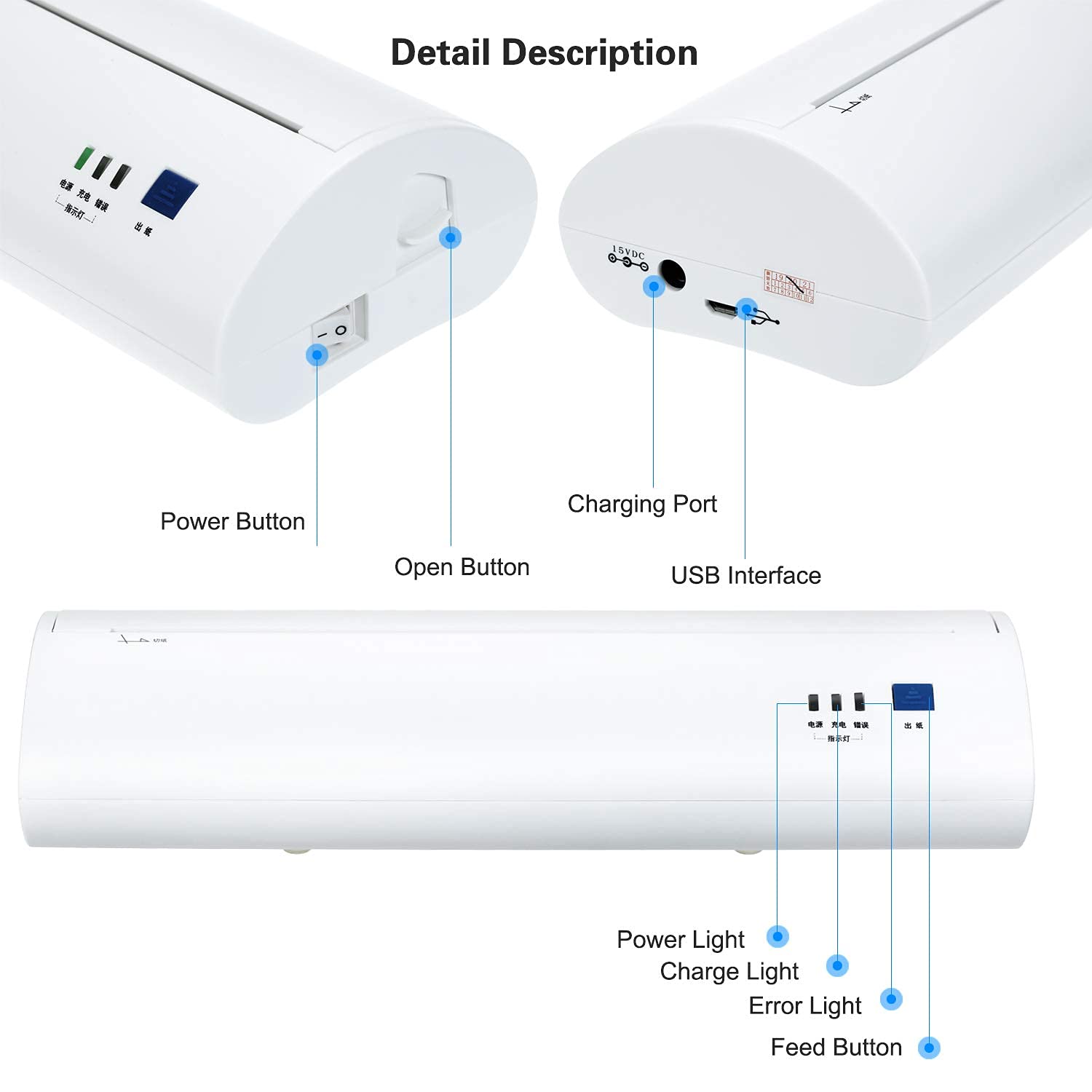 OHHG A4 Portable Thermal Printer - 210mm Mini Mobile Photo Printer with 203DPI, Bluetooth & USB Connectivity for Windows - Perfect for Receipts, Labels & On-the-Go Printing