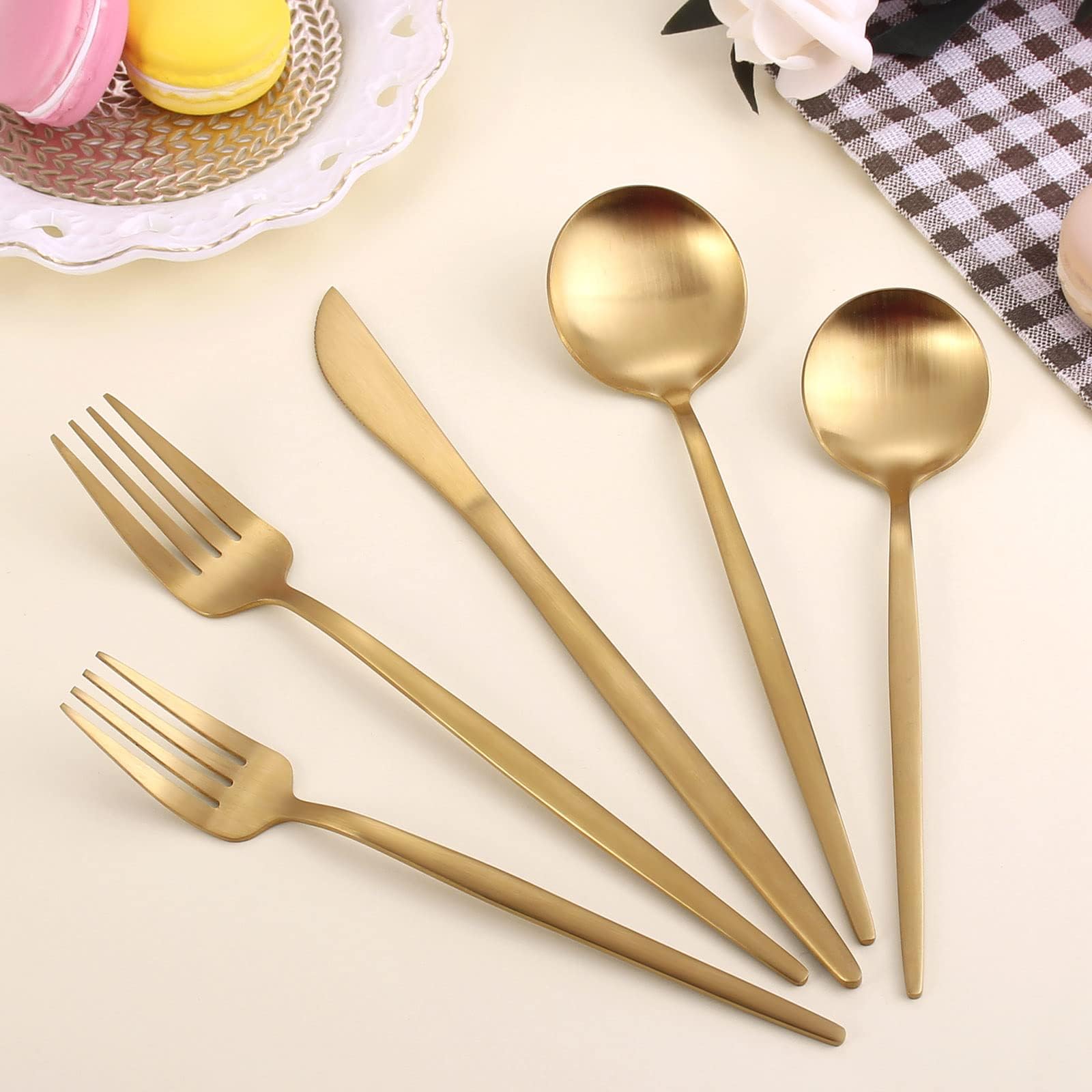 LAZAHOME 40-Piece Matte Gold Silverware Set for 8 - Stainless Steel Flatware Cutlery Set with Spoons & Forks - Satin Polished Finish, Dishwasher Safe - Perfect for Dinner Parties, Weddings & Everyday Dining