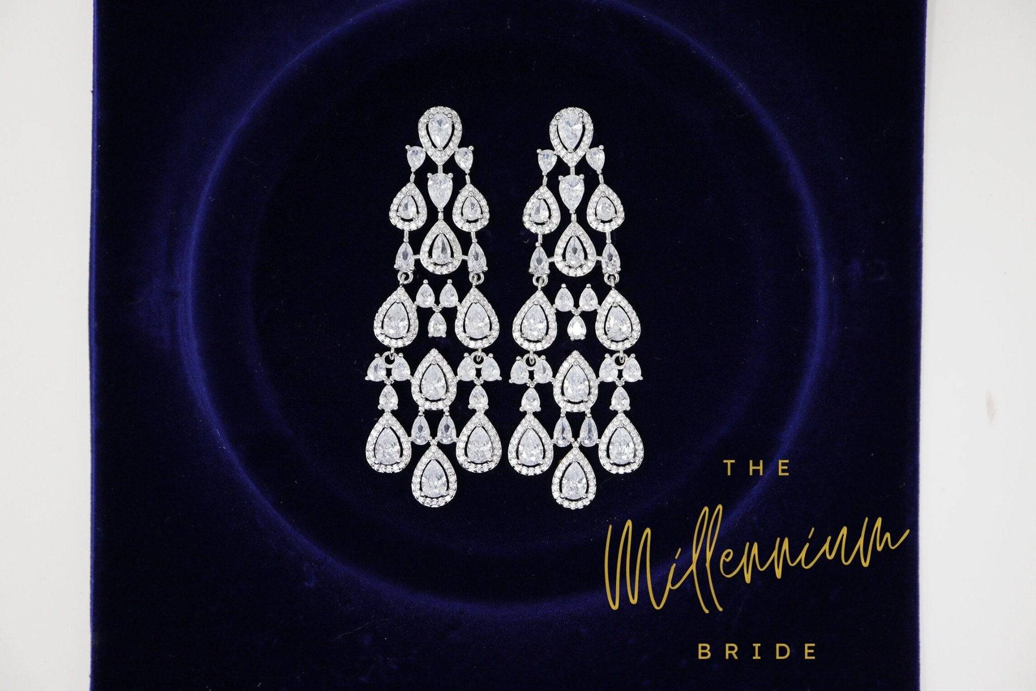 Cubic Zirconia Long Drop Earrings for Women - Elegant Crystal Bridal Jewelry, Wedding Statement Earrings, Dangle Cz Earrings | Perfect for Weddings, Prom, Evening Parties & Special Occasions